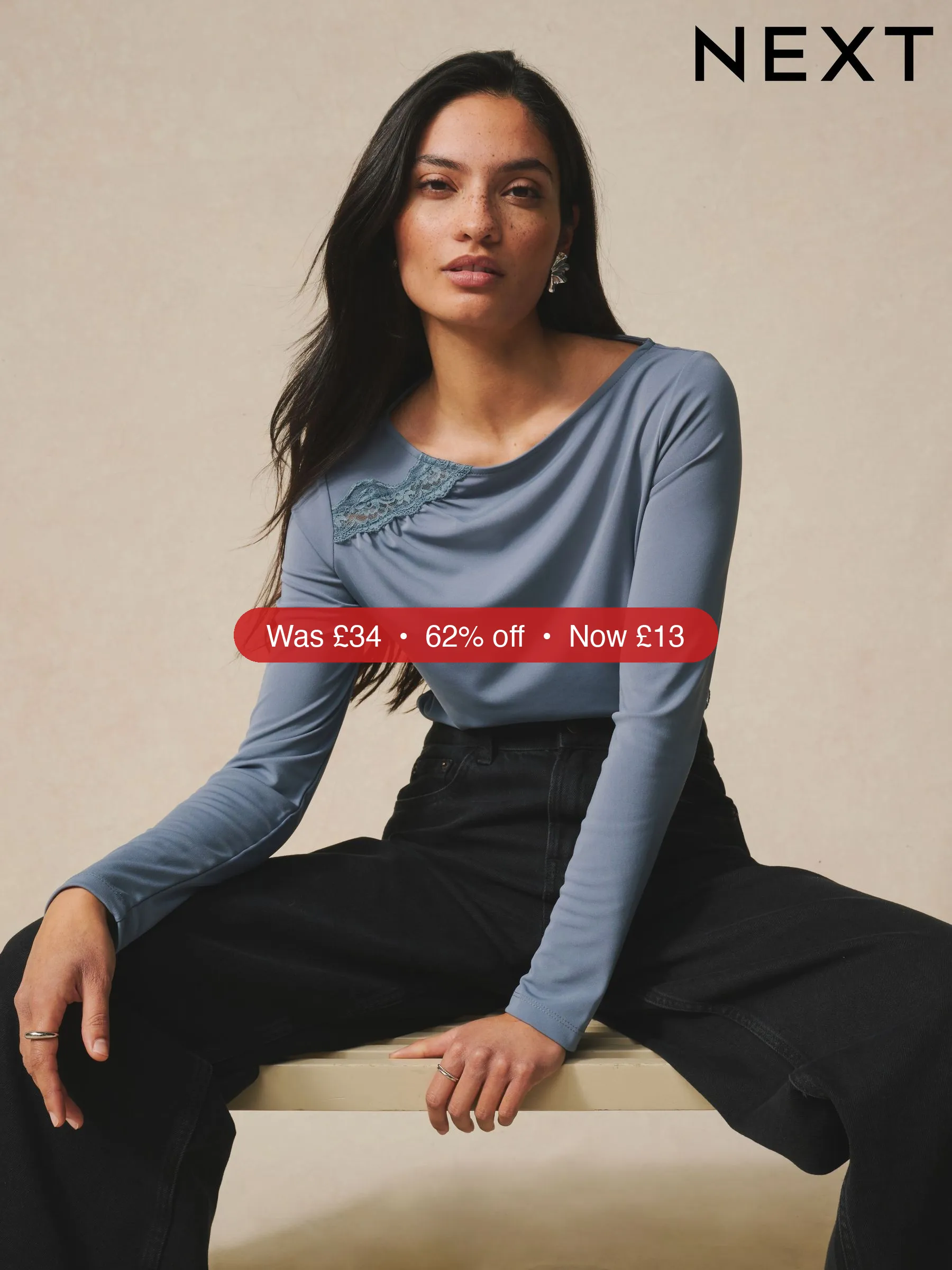Next Blue Lace Detail Long Sleeve Top – 62% Off