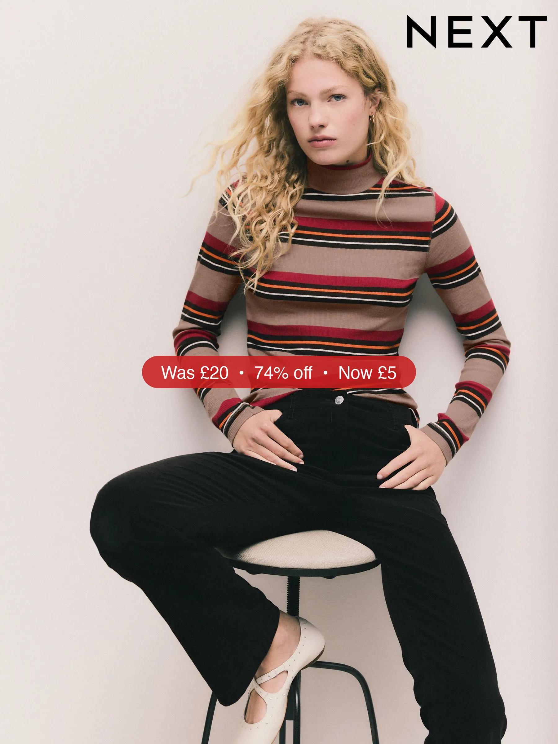 Next Brown/Burgundy Red Stripe Ribbed High Neck Long Sleeve T-Shirt – 74% Off