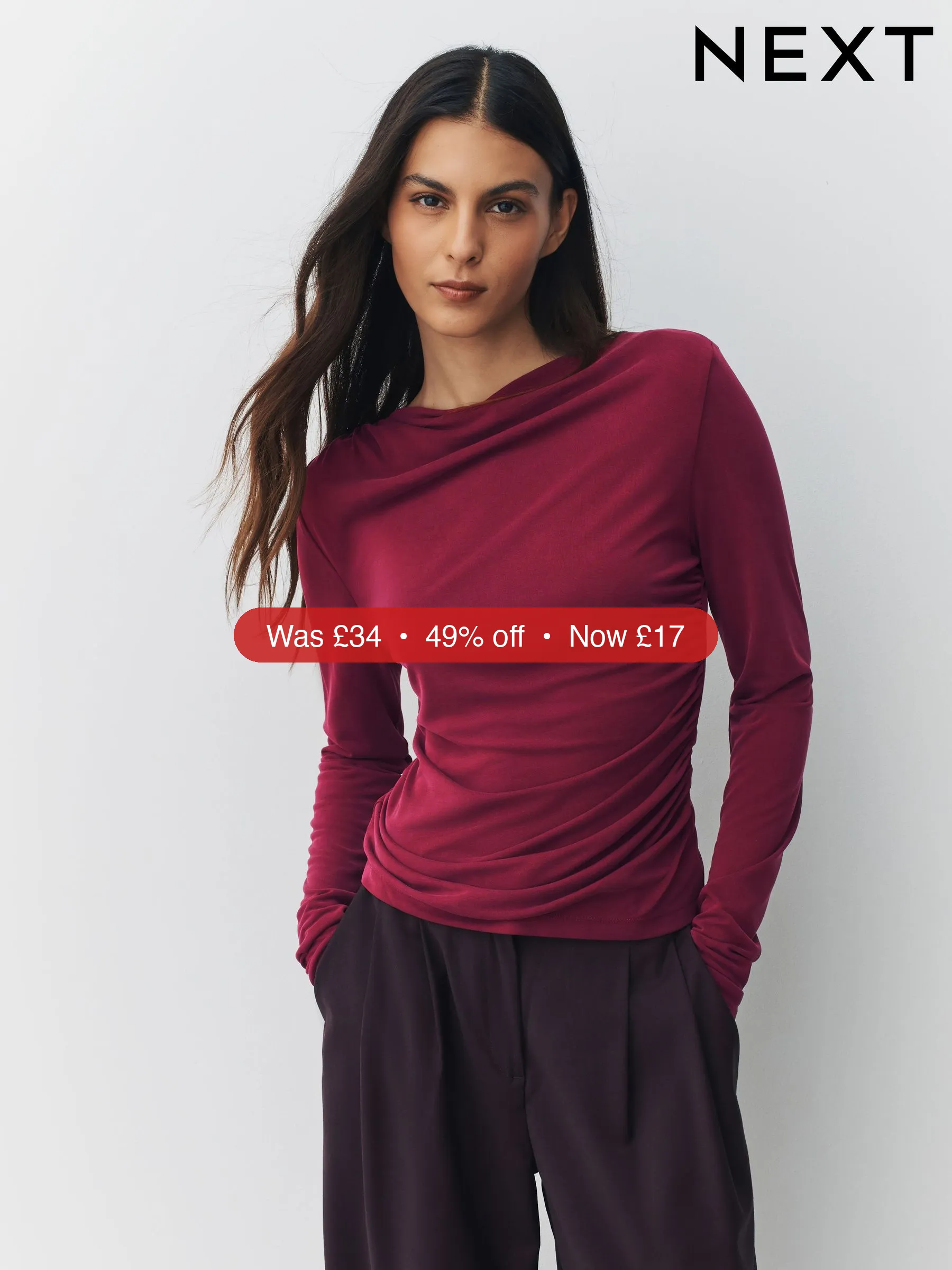 Next Burgundy Red Crew Neck Long Sleeve Top – 49% Off