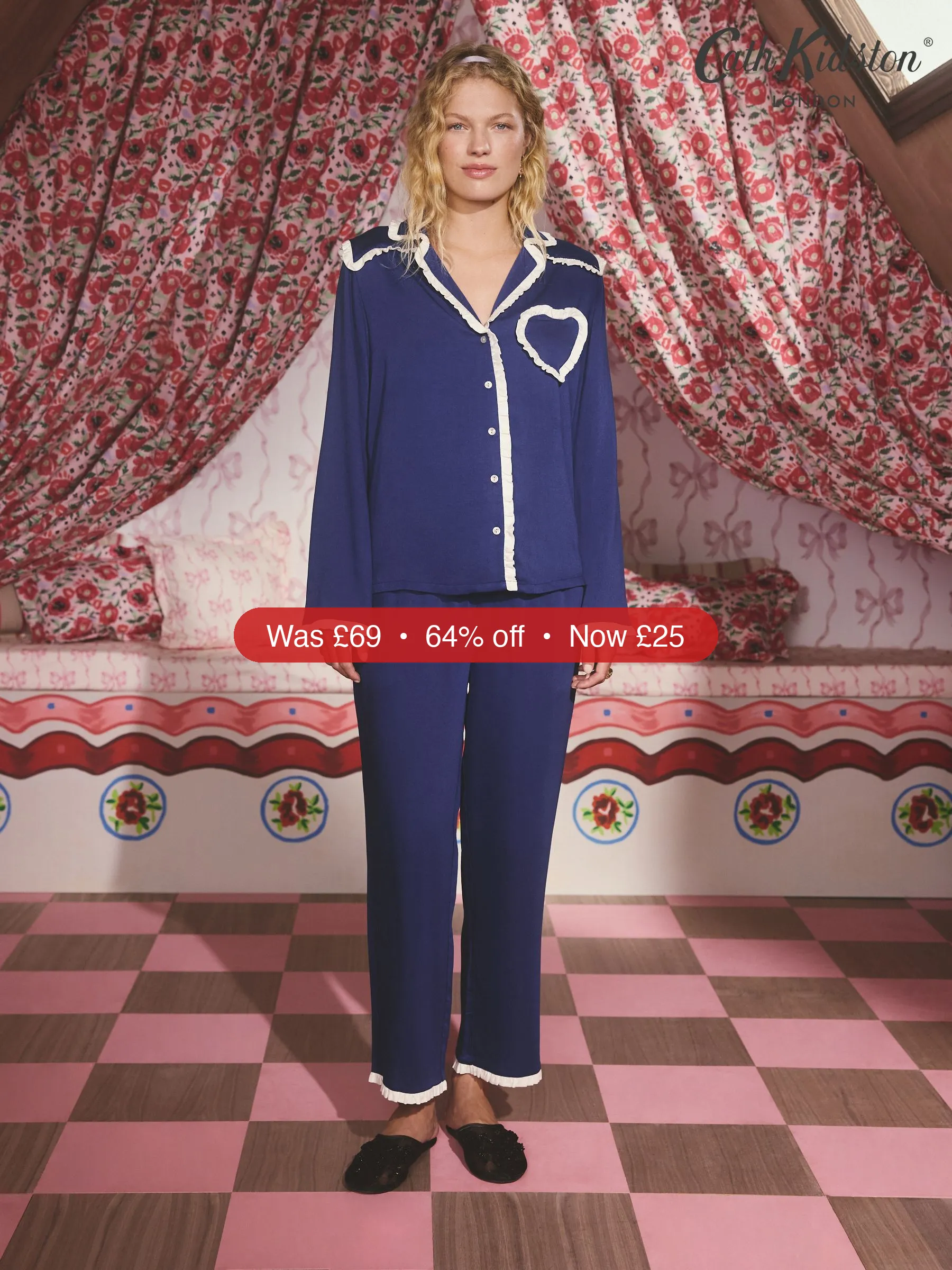 Next Cath Kidston Navy Button Through Frill Heart Pyjamas – 64% Off