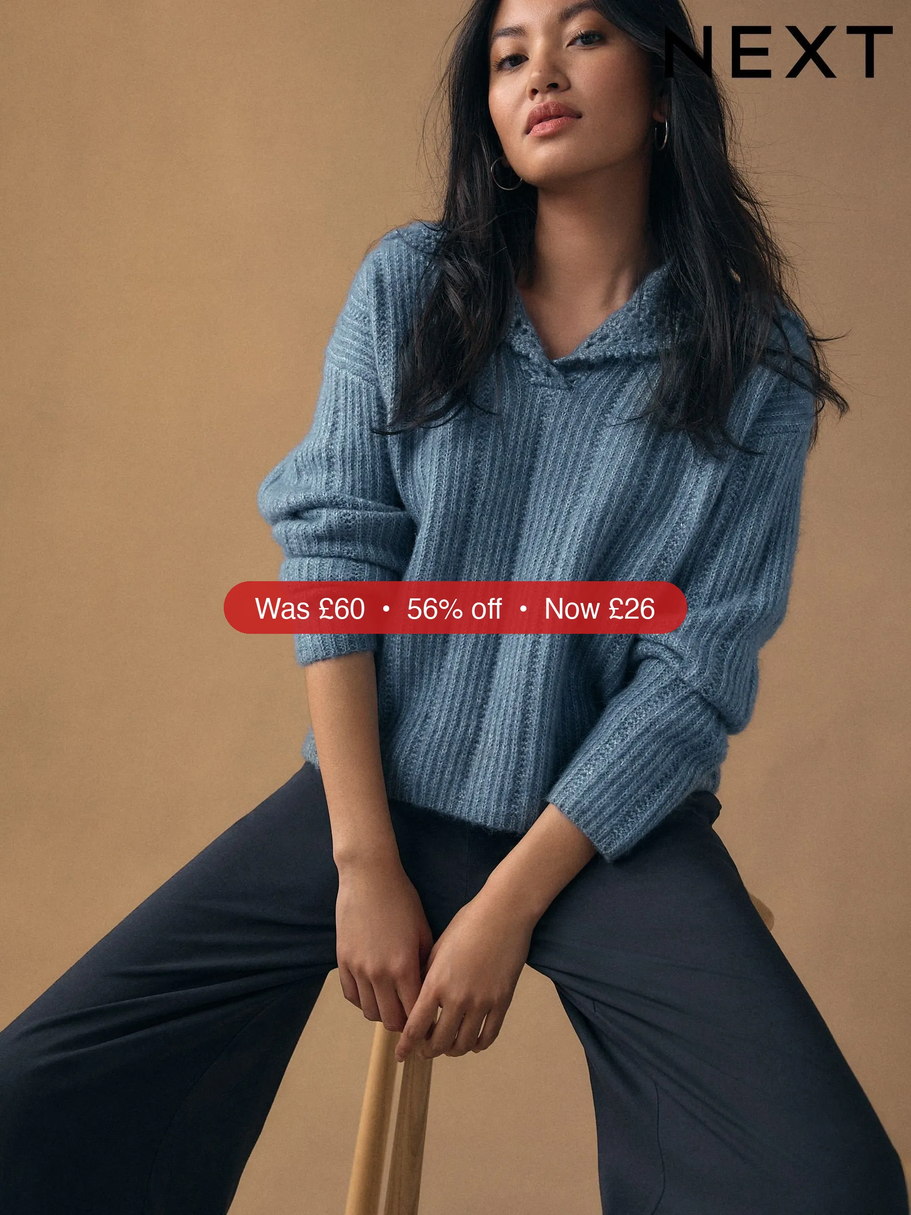 Next Chambray Blue Ribbed Knit Jumper With Crochet Sailor Collar – 56% Off