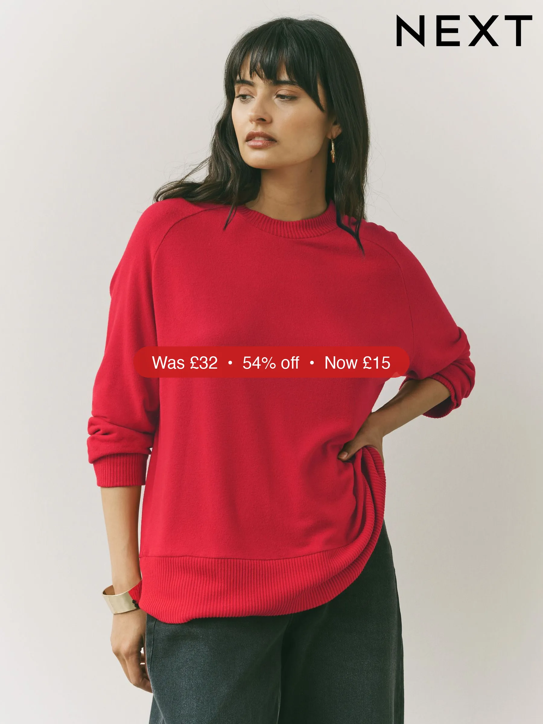 Next Cherry Red Cosy Soft Touch Long Sleeve Crew Neck Jumper Top – 54% Off