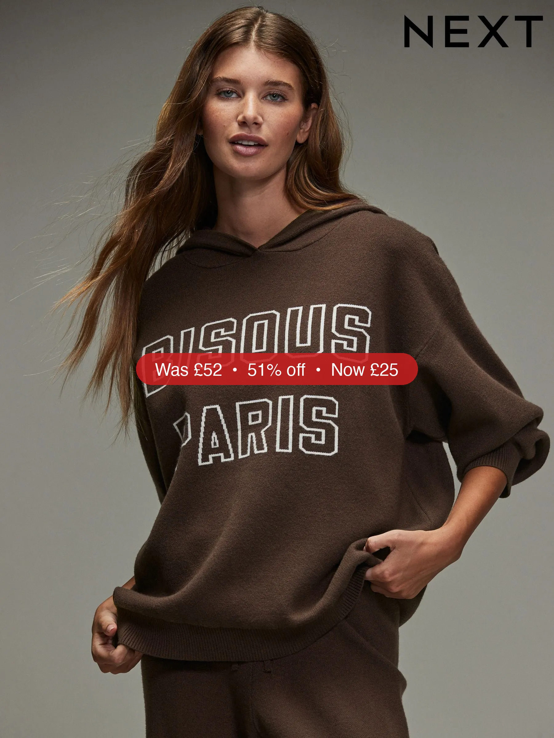 Next Chocolate Brown Compact Cosy Graphic Long Sleeve Hoodie – 51% Off
