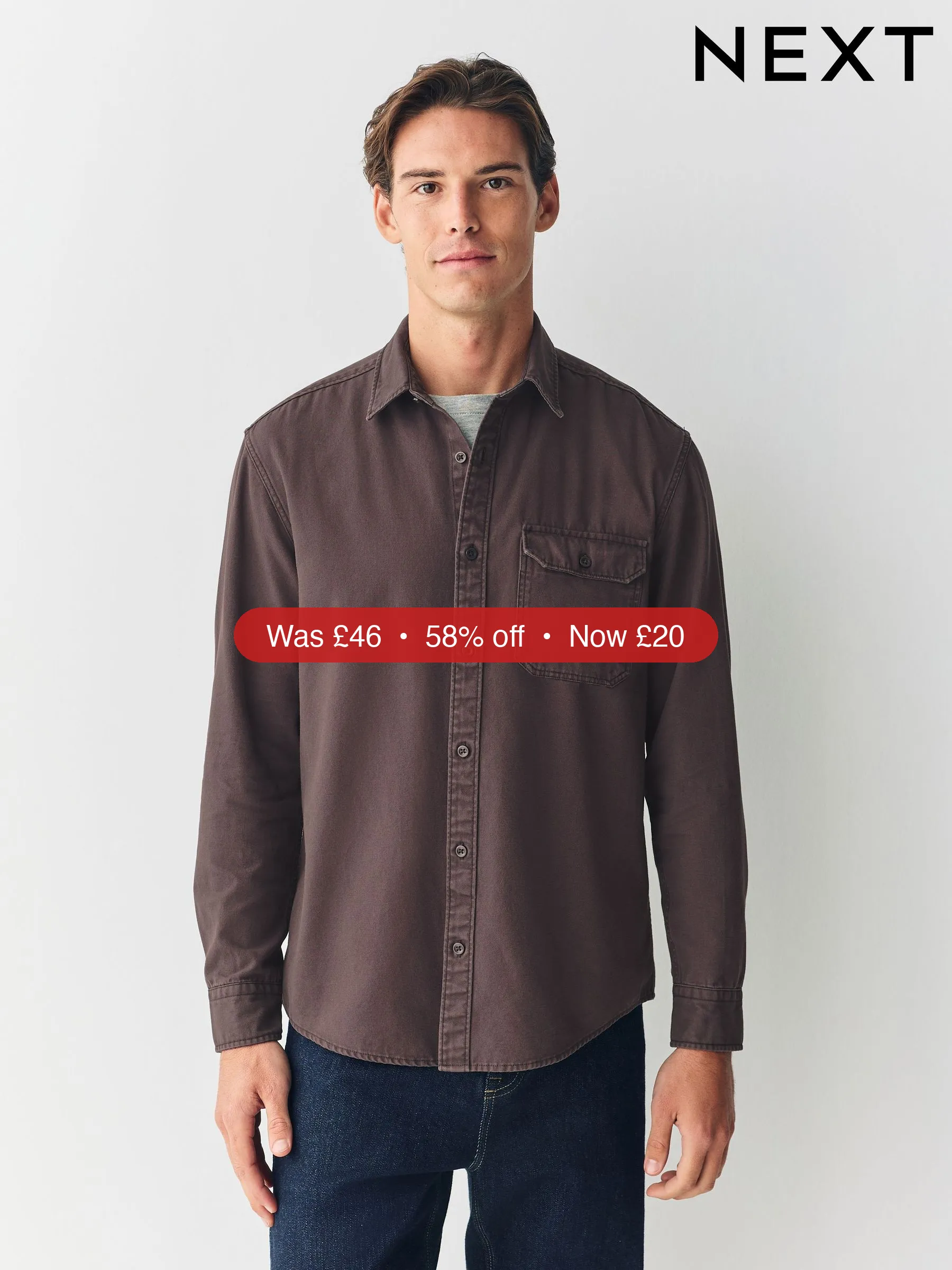 Next Chocolate Brown Long Sleeve Garment Dyed Oxford Shirt – 58% Off