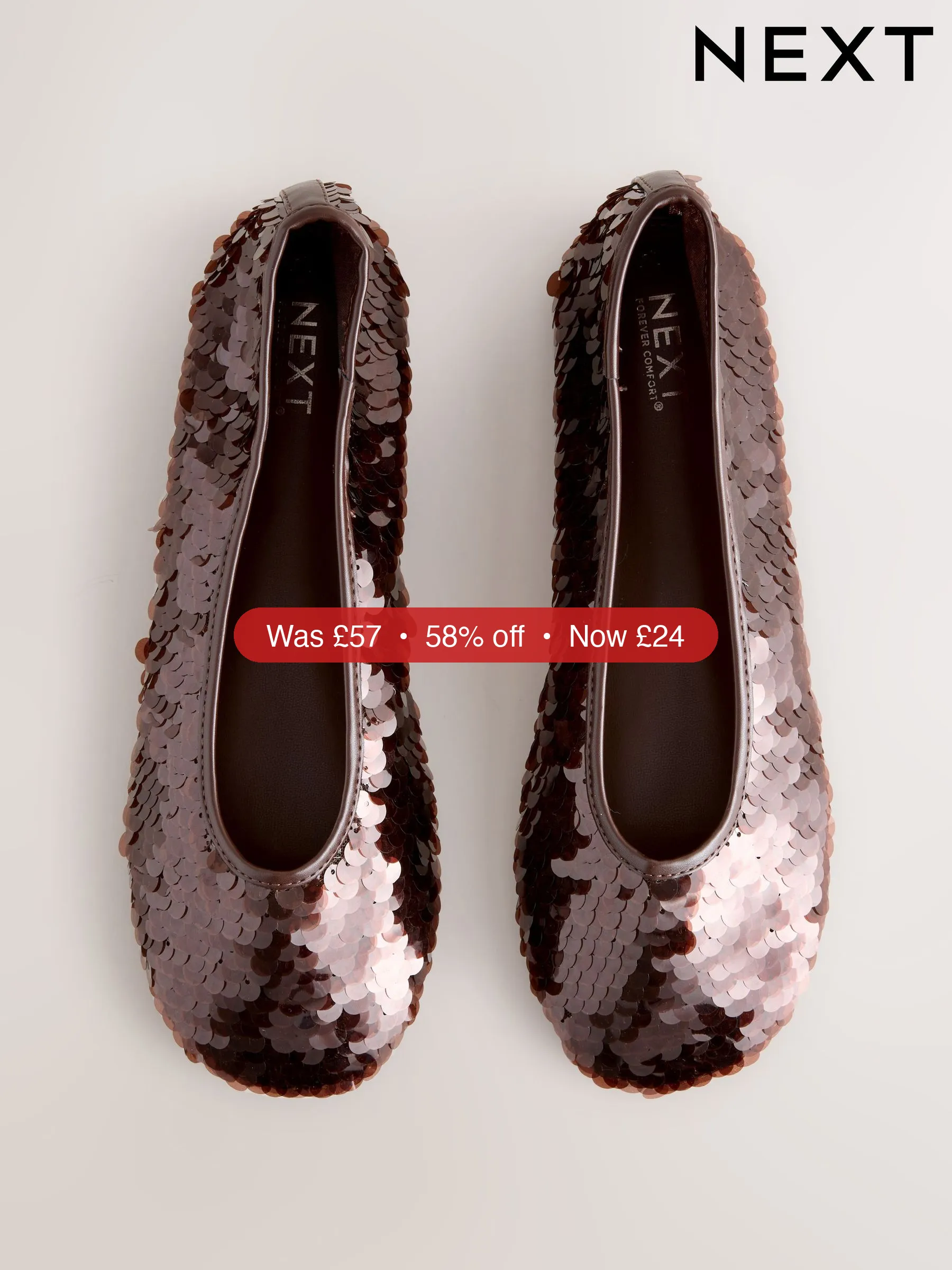 Next Chocolate Brown Sequin Forever Comfort® Round Toe Sequin Ballerina Flats – 58% Off