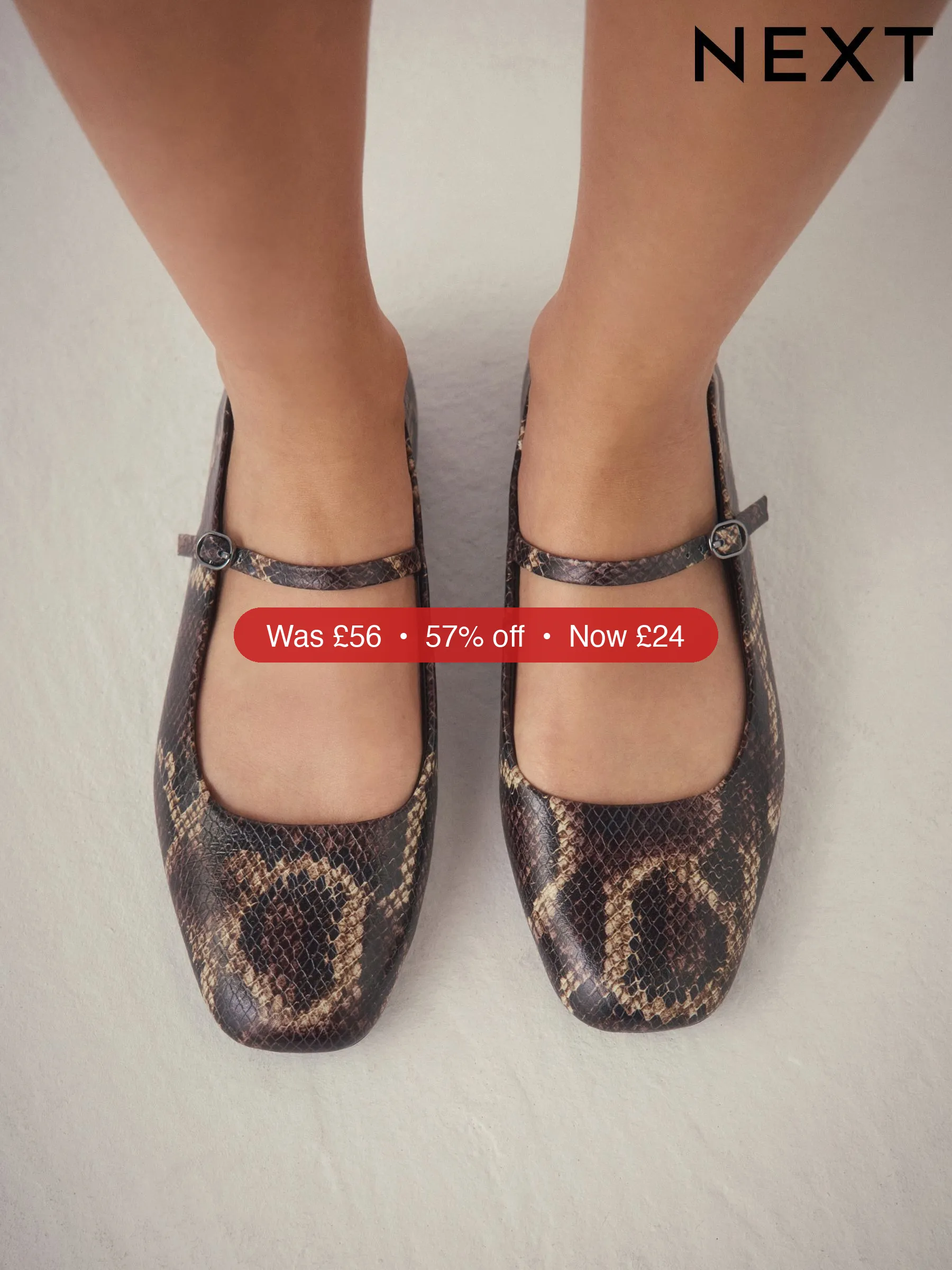 Next Chocolate Brown Snake Forever Comfort® Leather Square Toe Mary Jane Shoes – 57% Off