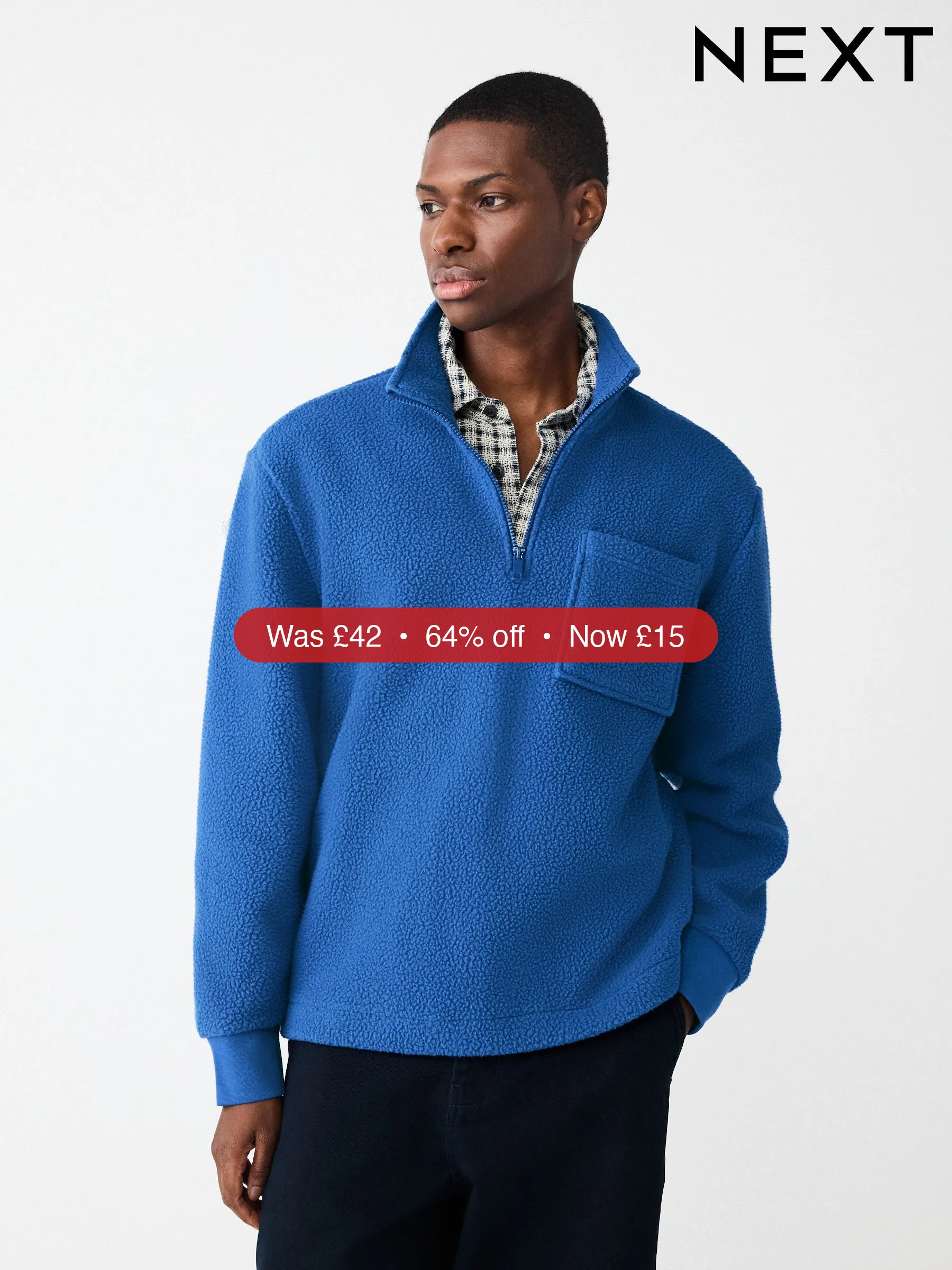 Next Cobalt Blue Quarter Zip Borg Fleece – 64% Off