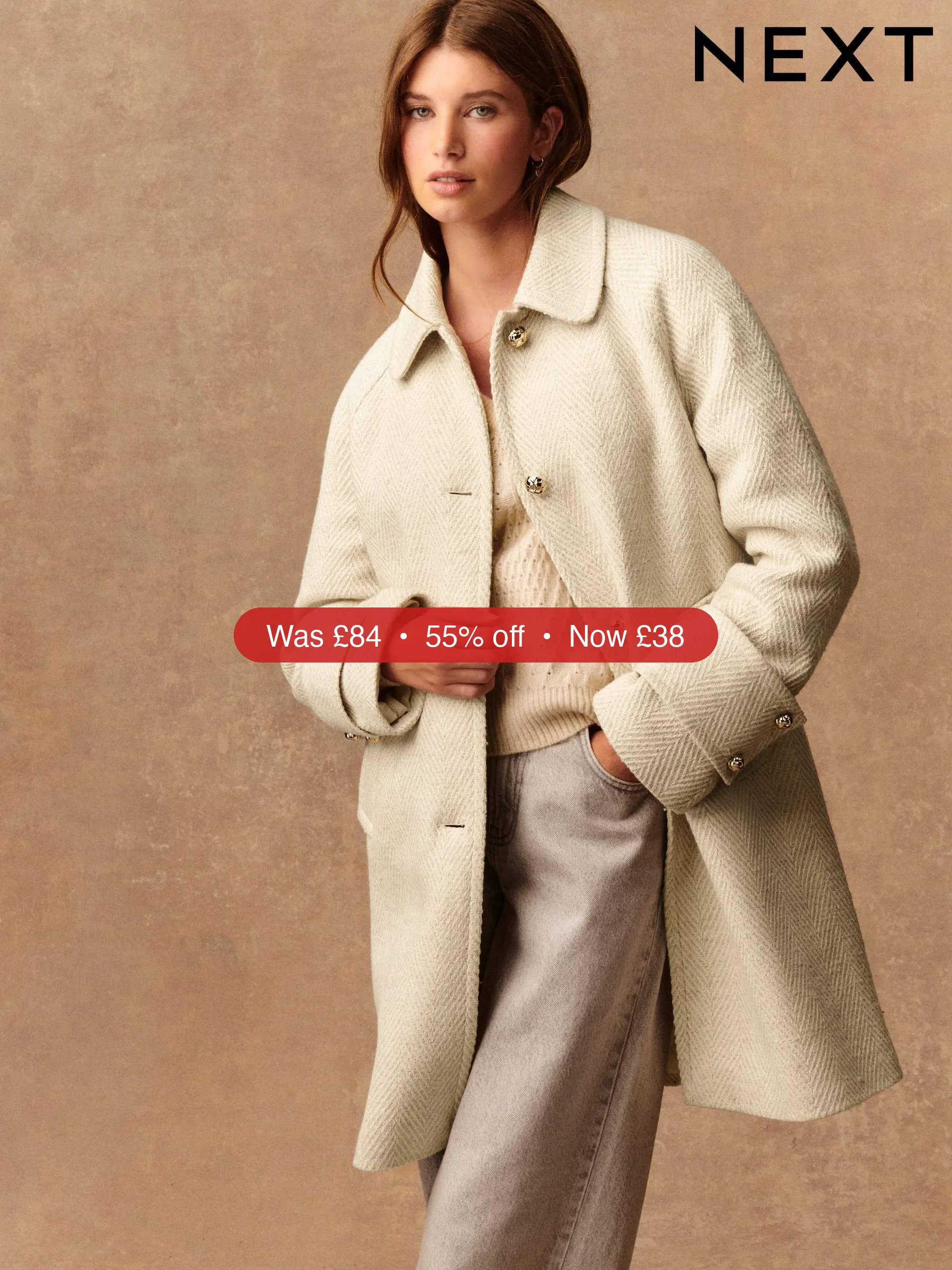 Next Ecru Cream Dolly Coat – 55% Off