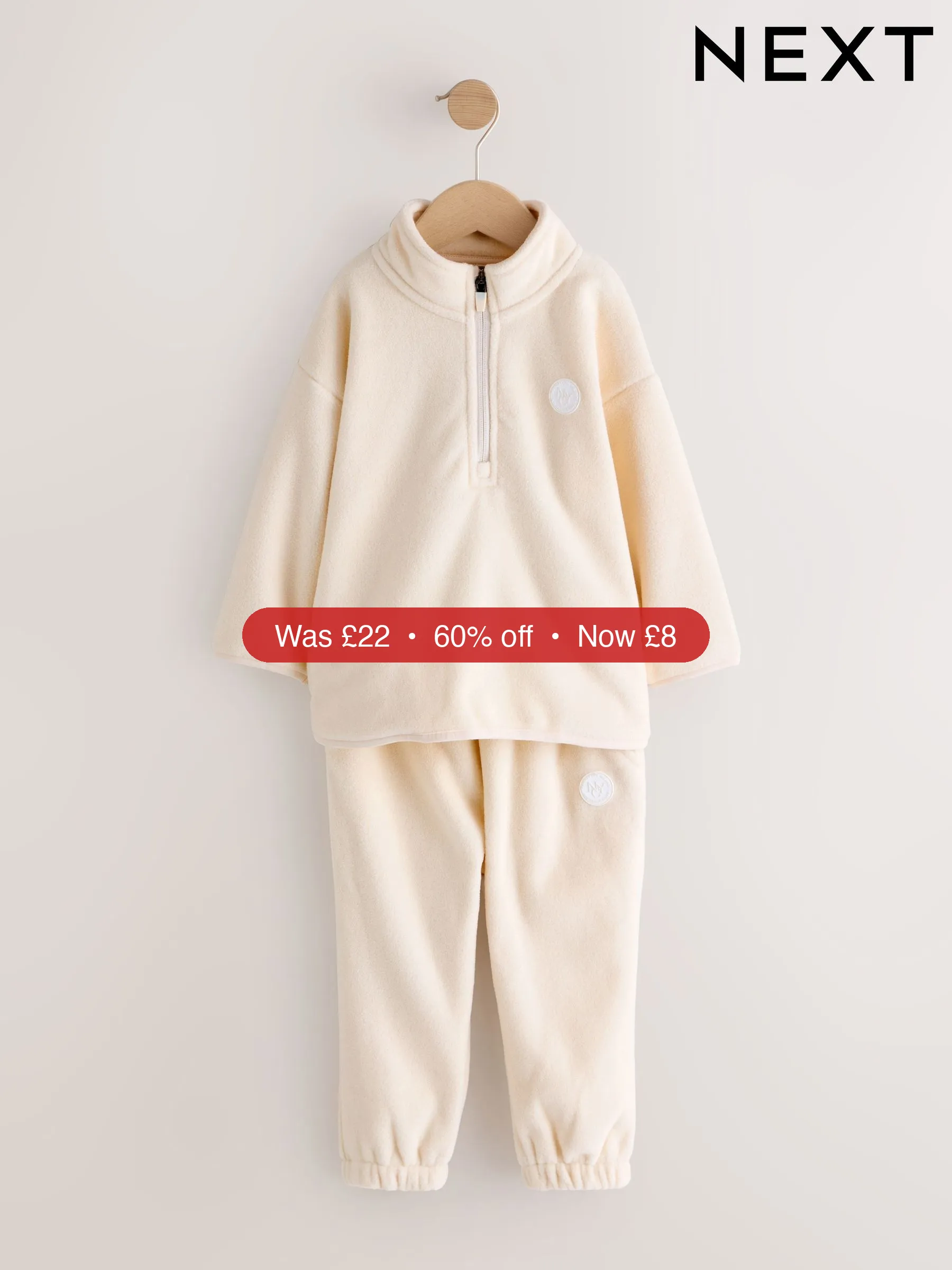 Next Ecru Off White Fleece Half Zip Top and Joggers Set (3mths-7yrs) – 60% Off