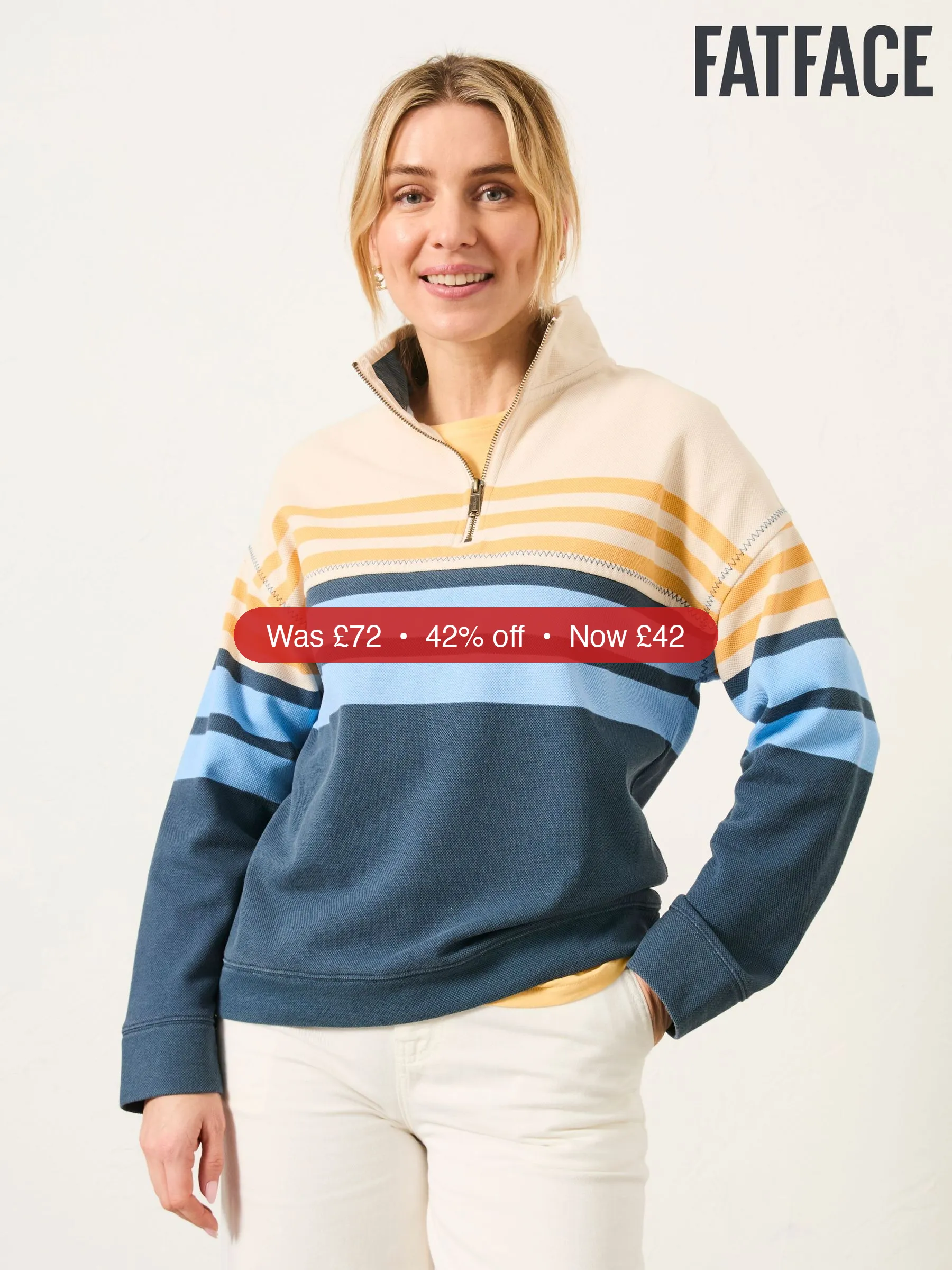 Next FatFace Airlie Blue Relaxed Stripe Half Neck Sweat – 42% Off