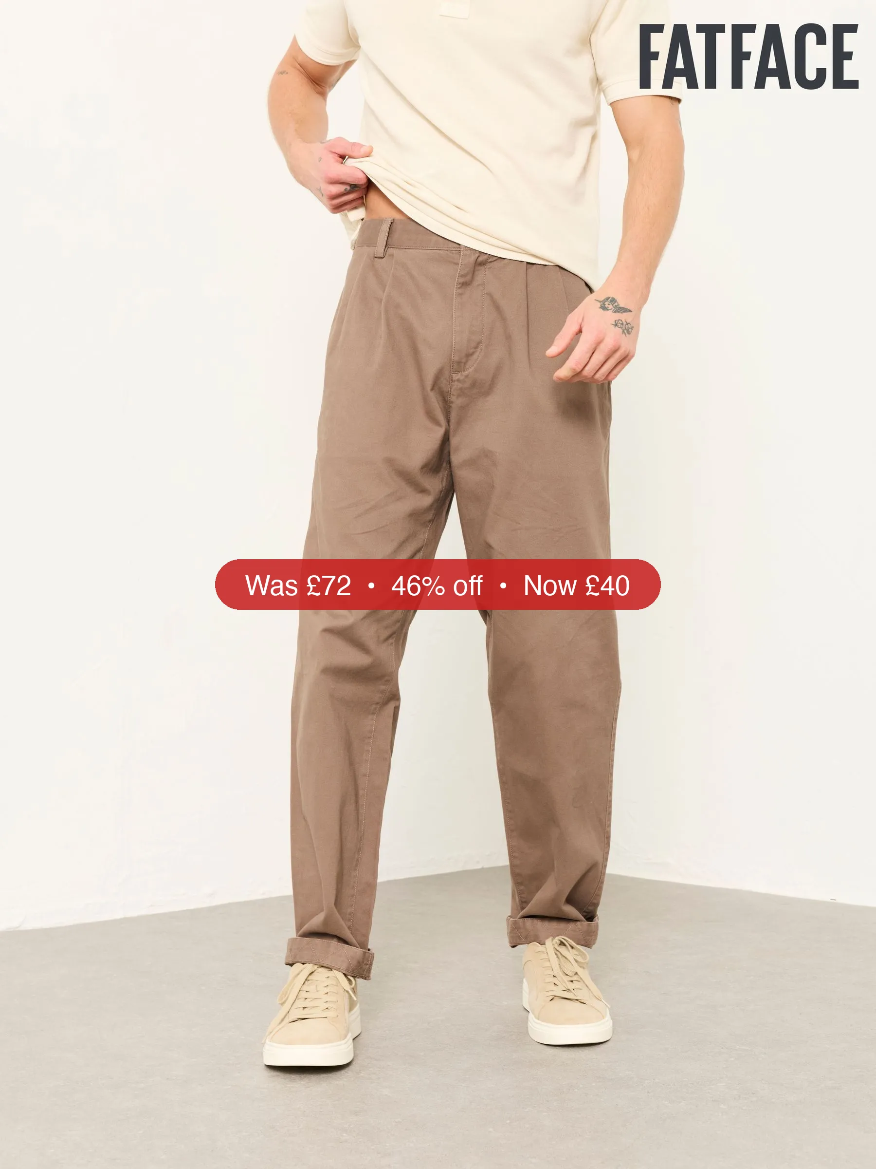 Next FatFace Brown Straight Fit Pleat Front Twill Chinos – 46% Off
