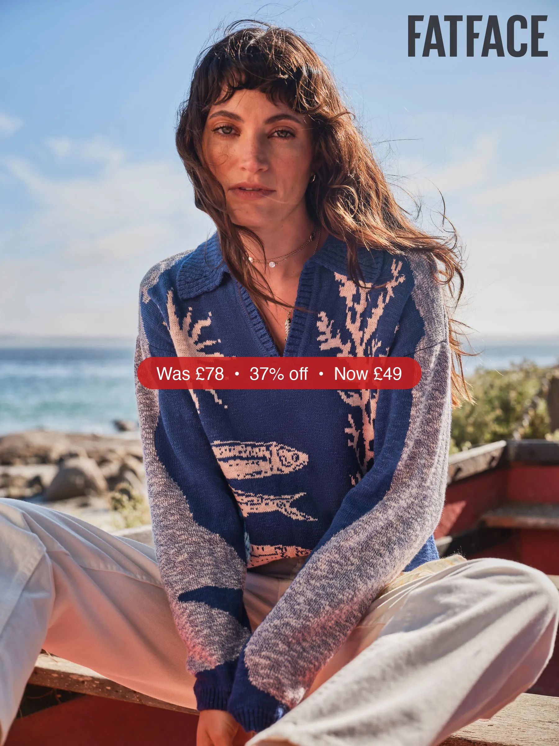 Next FatFace Cobalt Blue Sea Knitted Jumper – 37% Off