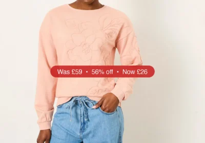 Next FatFace Coral Pink Floral Embroidered Crew Sweat - 56% Off in Ireland