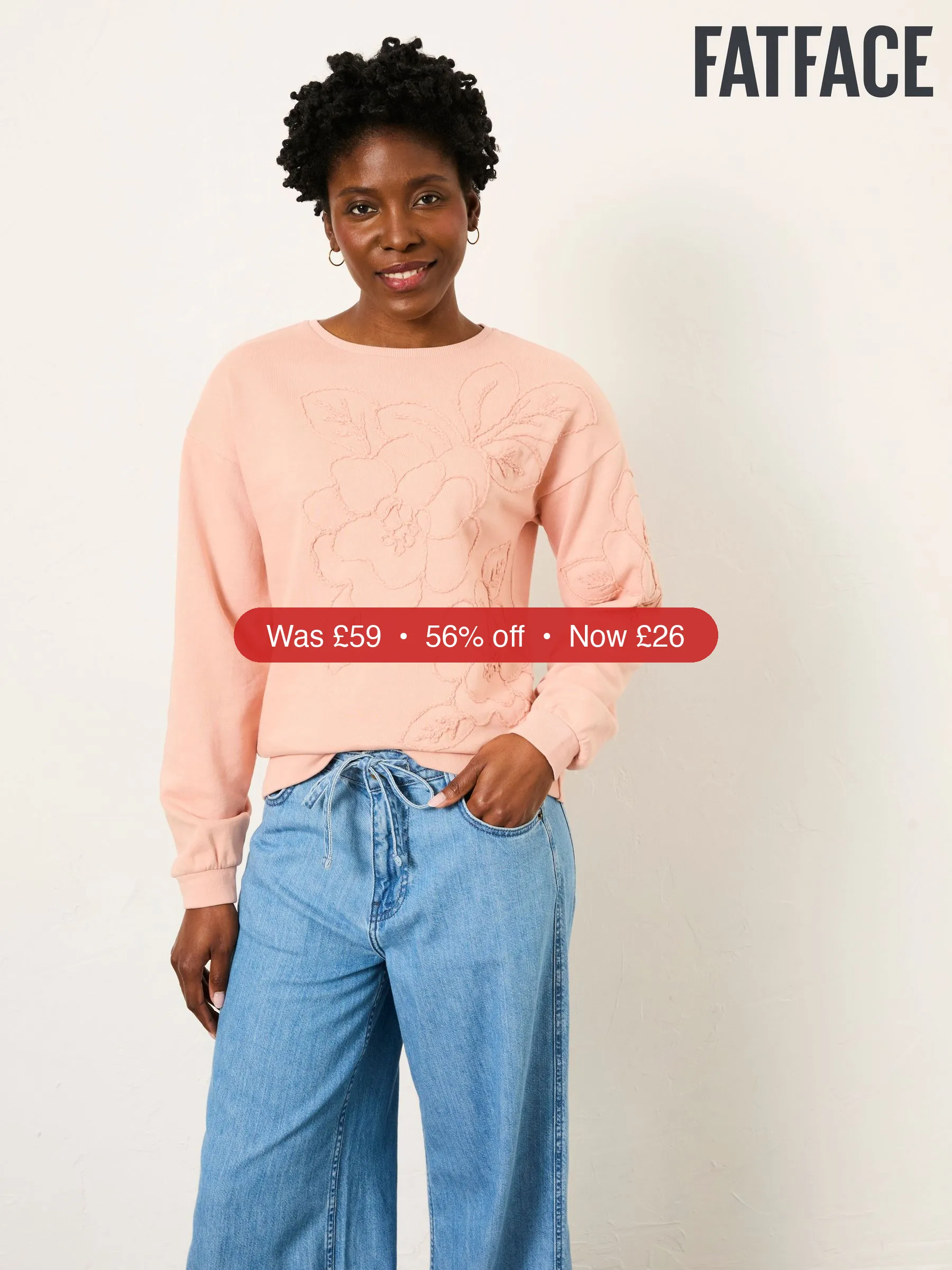 Next FatFace Coral Pink Floral Embroidered Crew Sweat – 56% Off