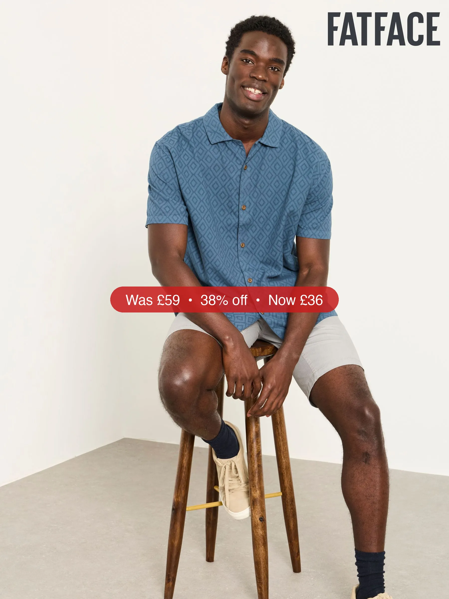 Next FatFace Dark Teal Blue Short Sleeve Relaxed Fit Garment Dye Geo Textured Shirt – 38% Off
