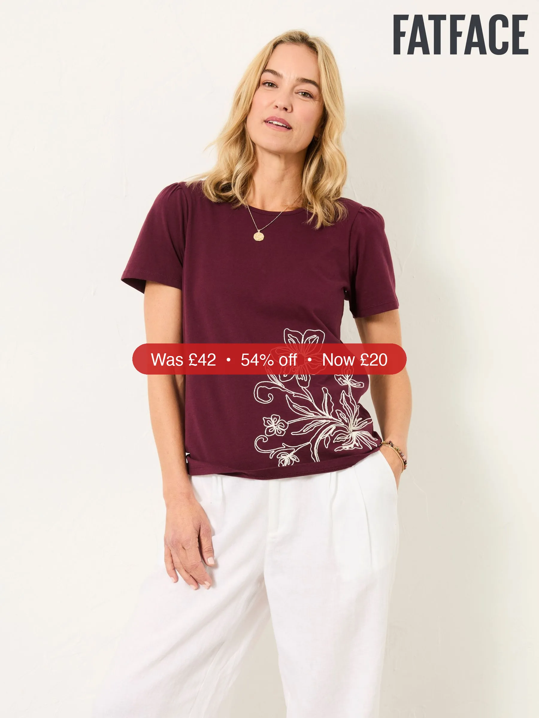 Next FatFace Freya Plum Purple Floral Embroidered T Shirt – 54% Off