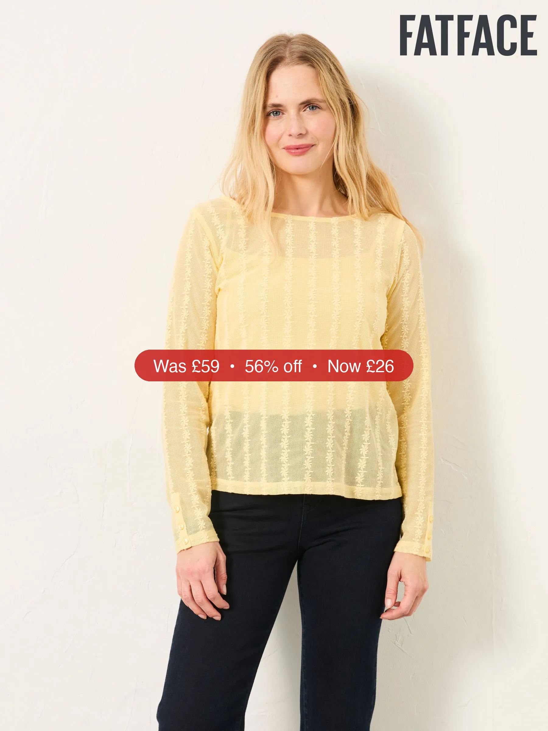 Next FatFace Lottie Yellow Lace Top – 56% Off