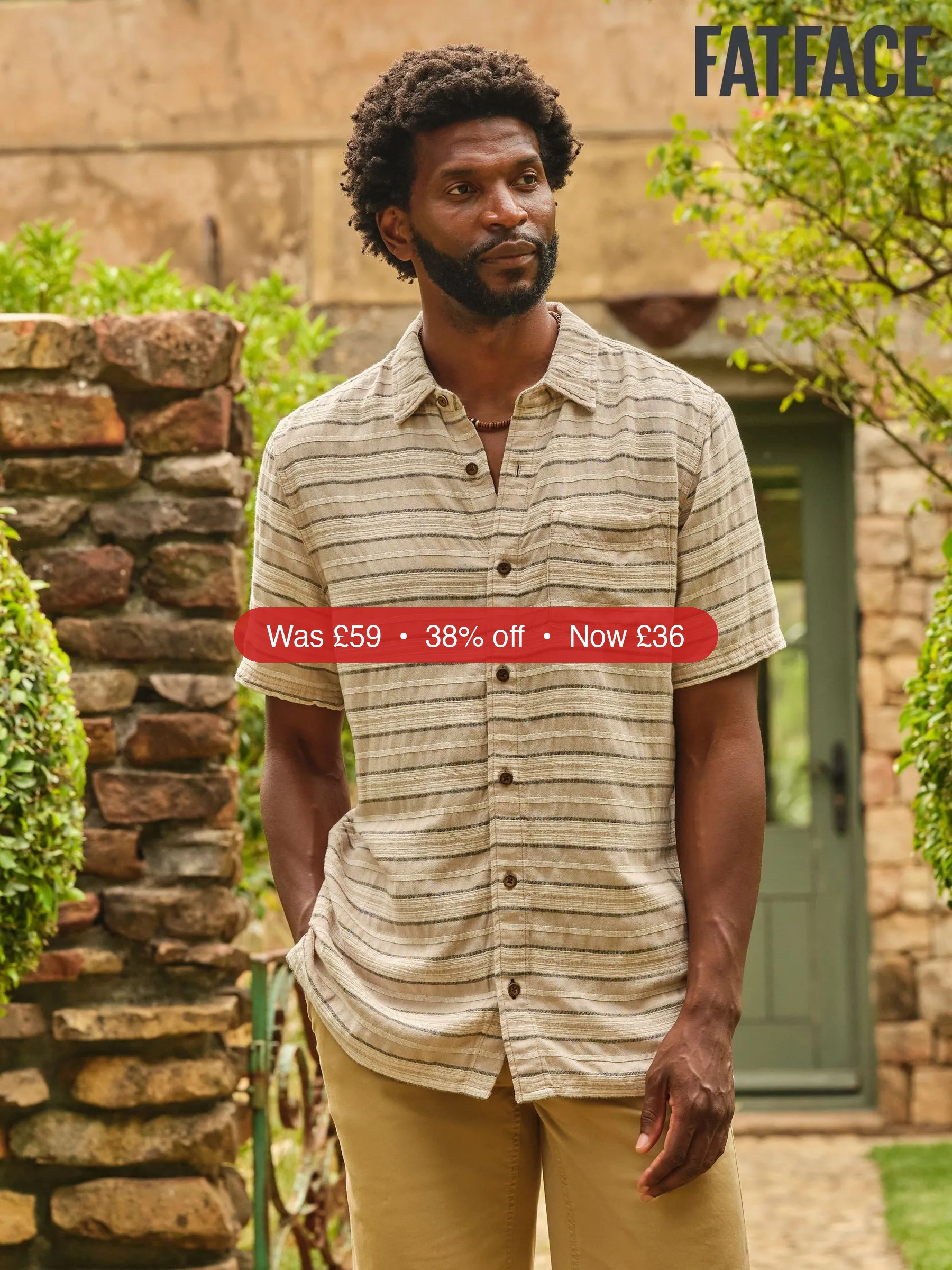 Next FatFace Natural Short Sleeve Textured Stripe Shirt – 38% Off