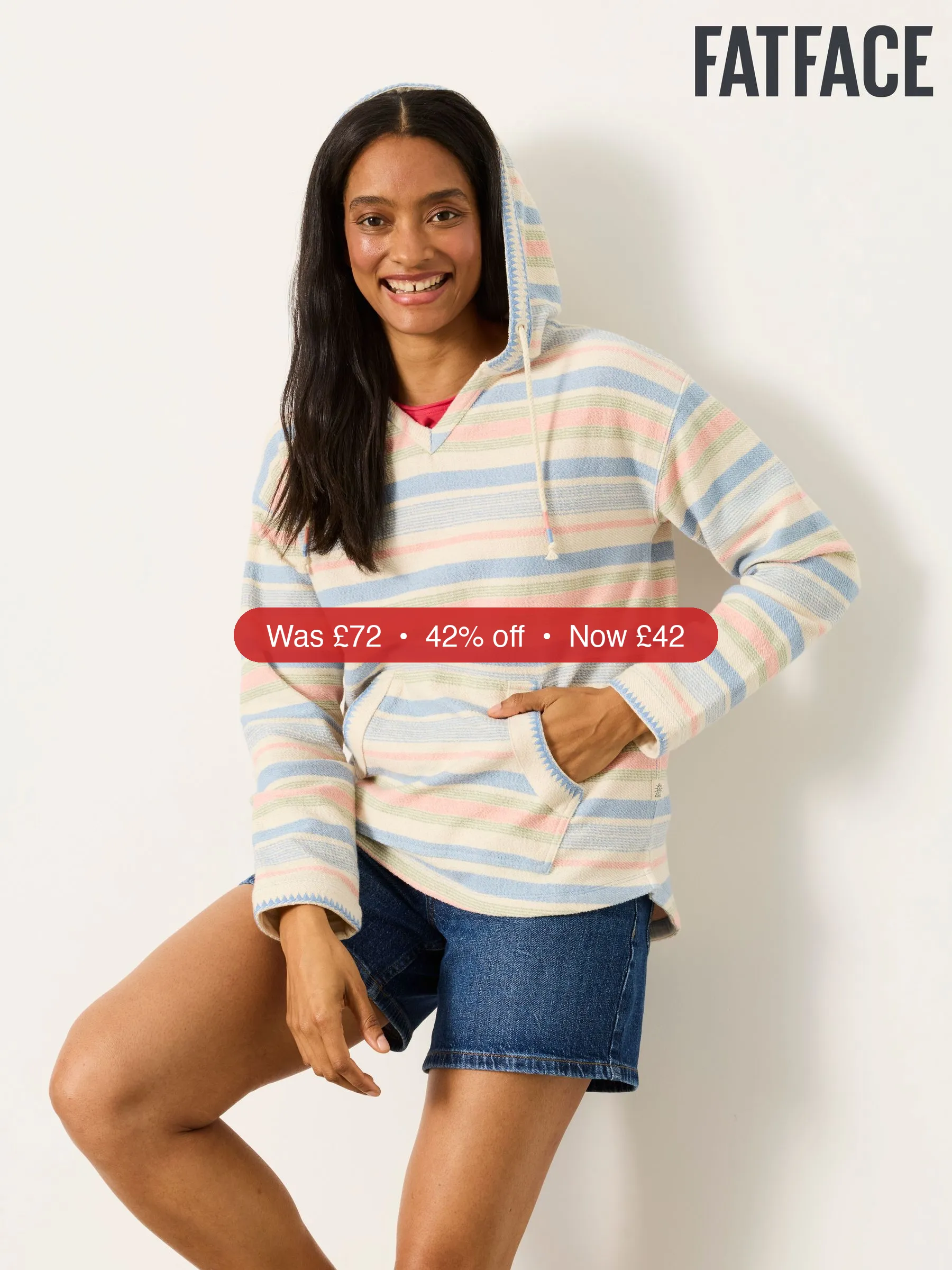 Next FatFace Poppy Multi Stripe Homespun Overhead Hoodie – 42% Off