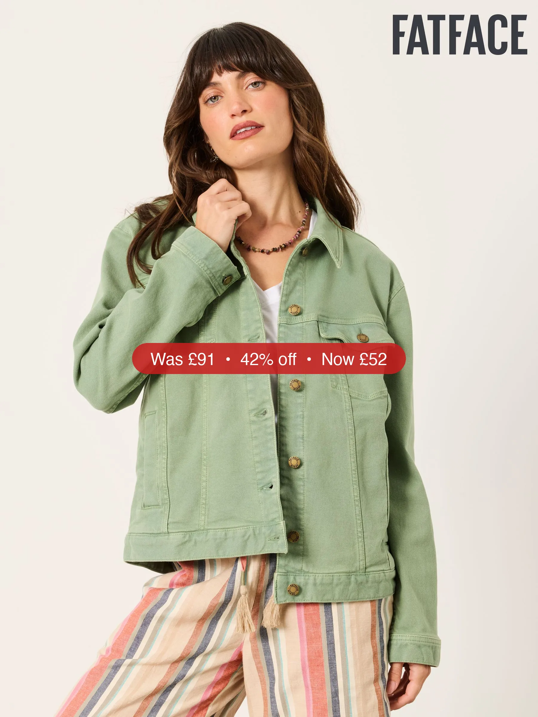 Next FatFace Tasha Green Oversized Denim Jacket – 42% Off