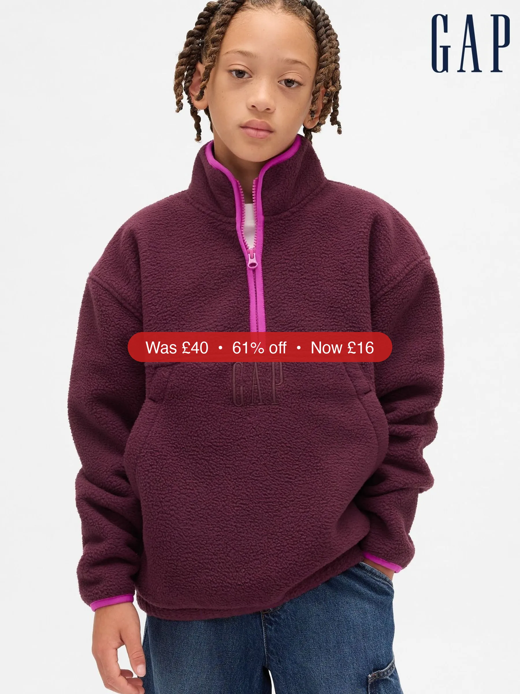 Next Gap Burgundy Red Sherpa Logo Half-Zip Pullover Sweatshirt (4-13yrs) (4-13yrs) – 61% Off