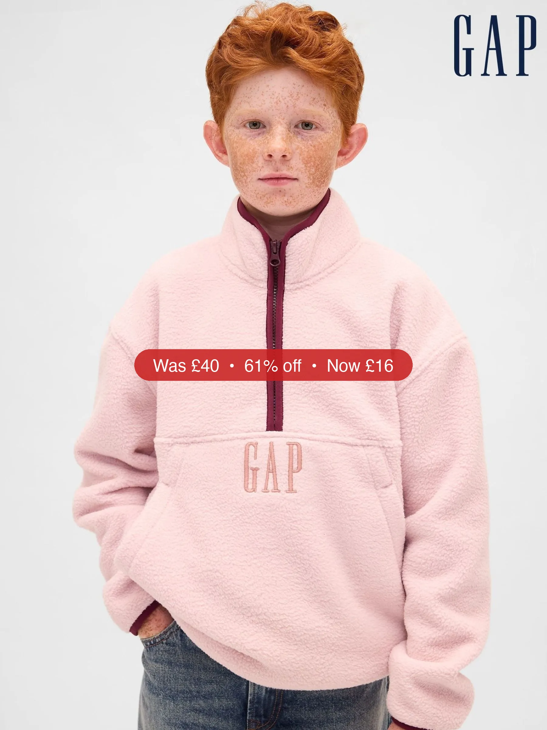 Next Gap Pink Sherpa Logo Half-Zip Pullover Sweatshirt (4-13yrs) (4-13yrs) – 61% Off