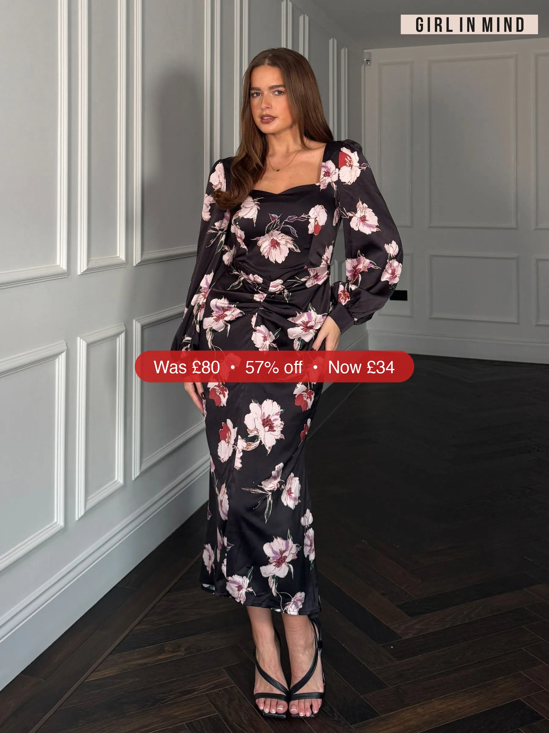 Next Girl In Mind Black Mina Sweetheart Neckline Ruched Detail Midi Dress – 57% Off