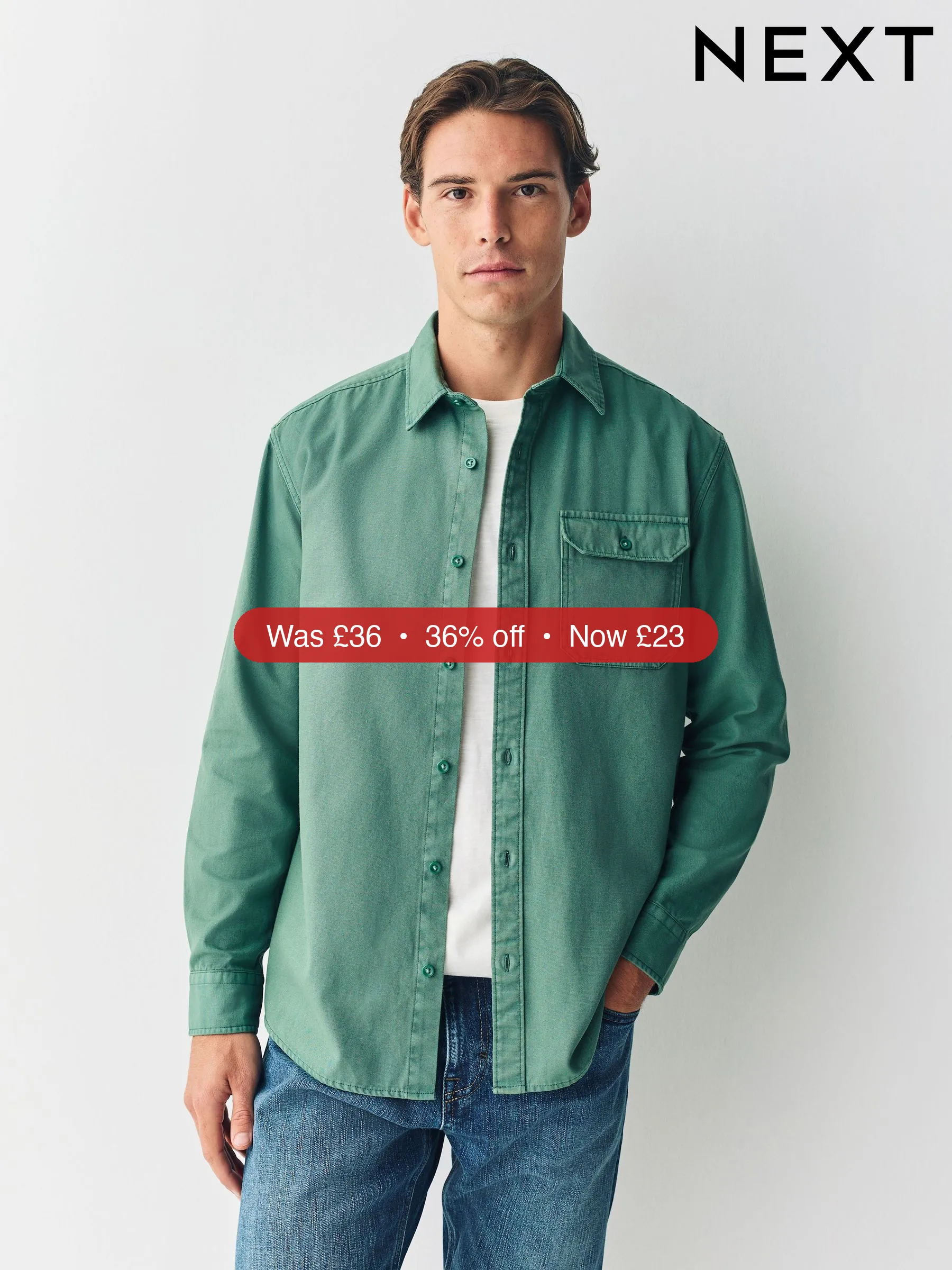 Next Green Long Sleeve Garment Dyed Oxford Shirt – 36% Off