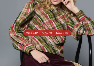 Next Green/Pink Checked Volume Long Sleeve Top - 55% Off in Ireland