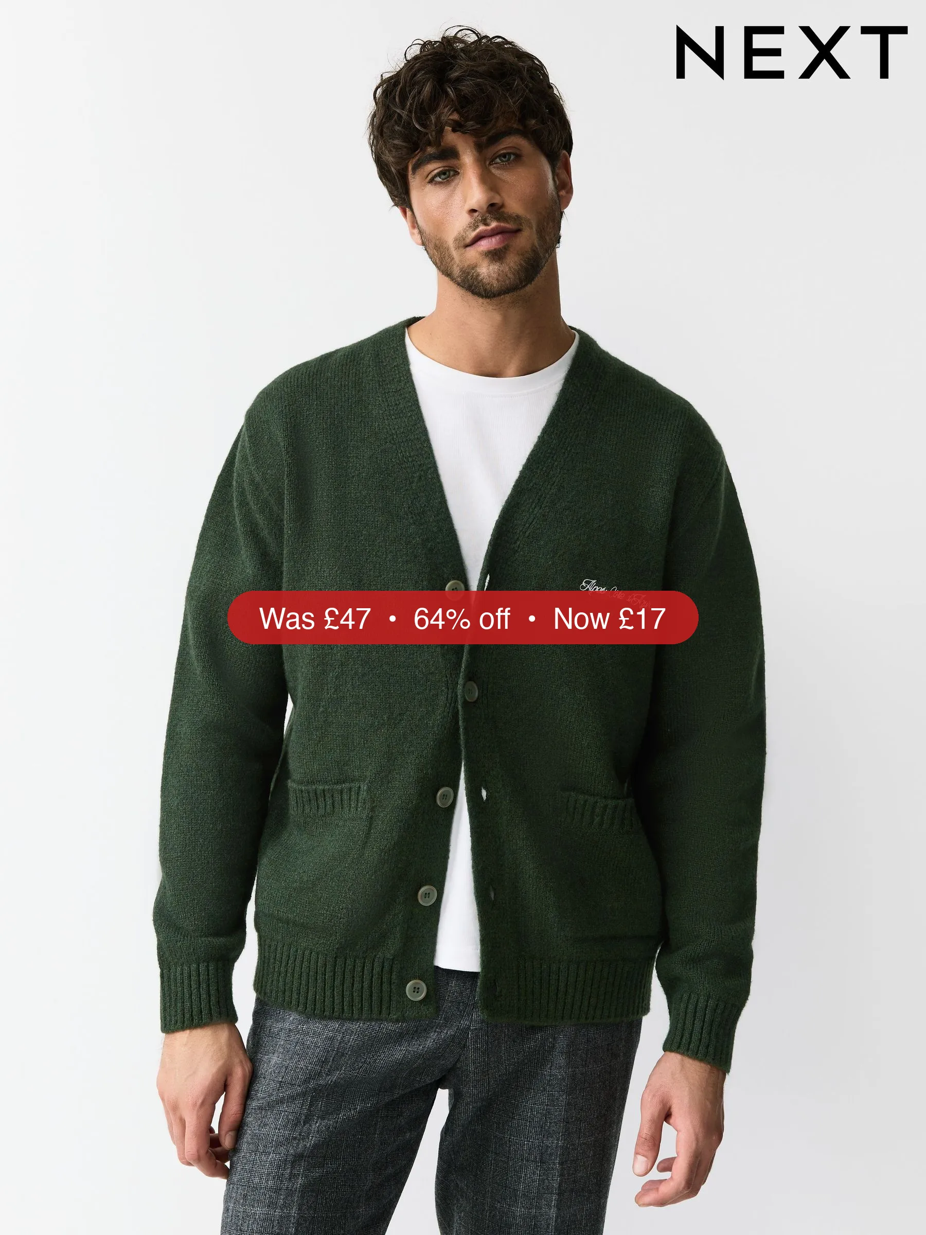 Next Green Regular Fit Embroidered Chest Motif Cardigan – 64% Off