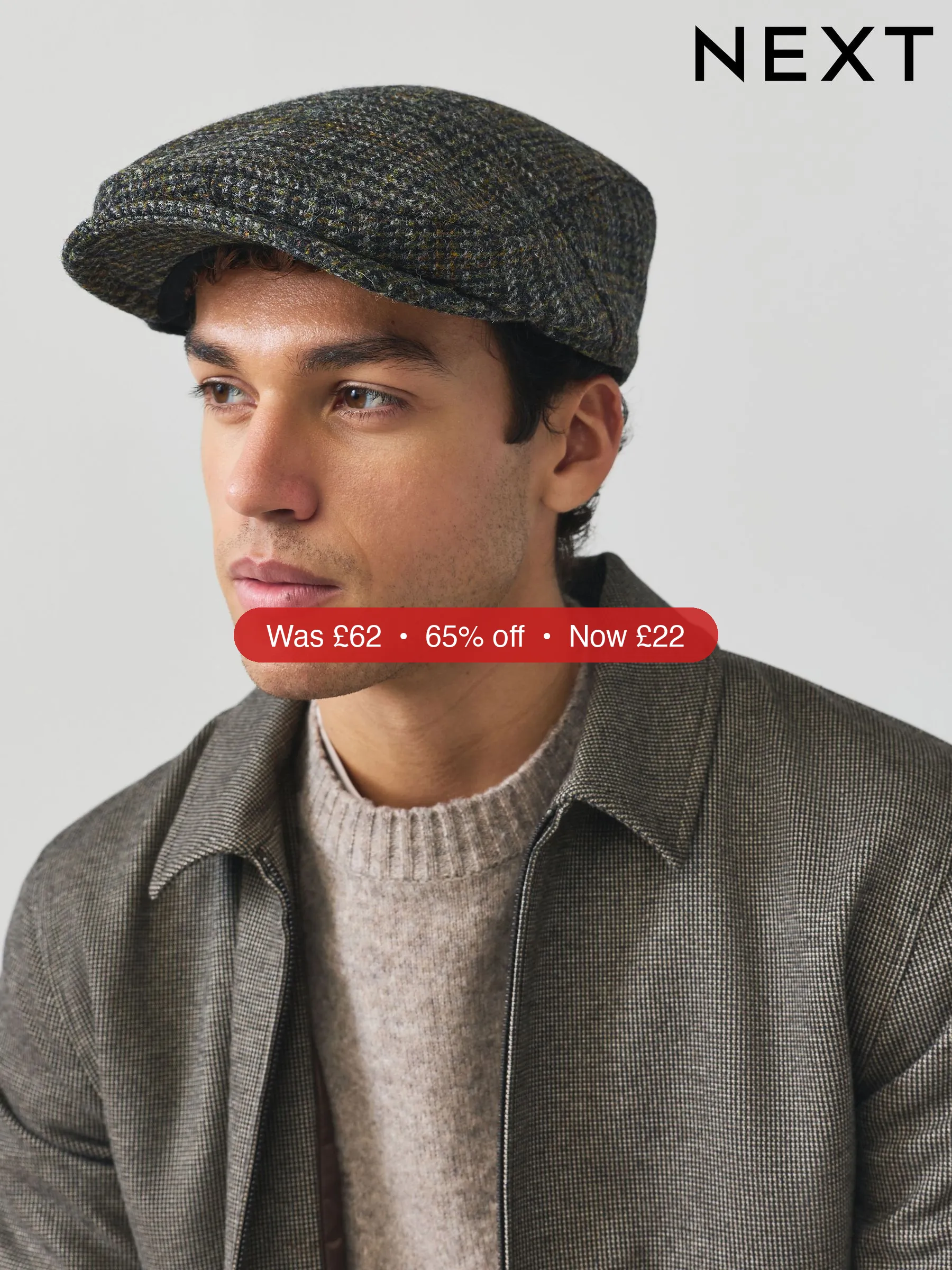 Next Grey Check Harris Tweed Flat Cap – 65% Off