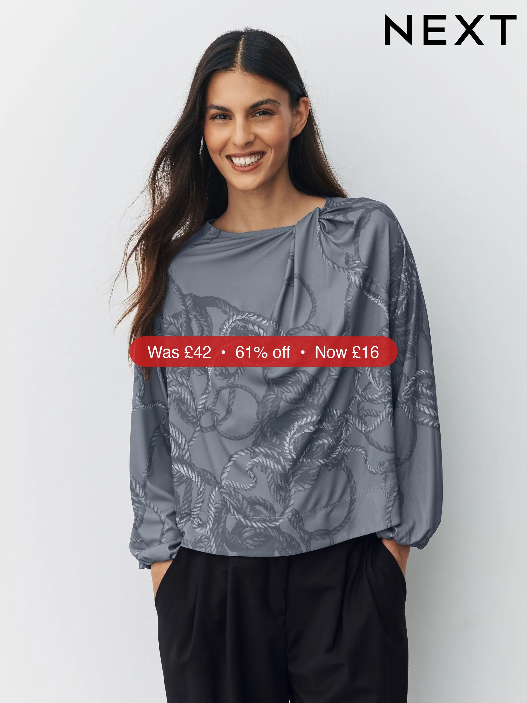 Next Grey Rope Print – 61% Off