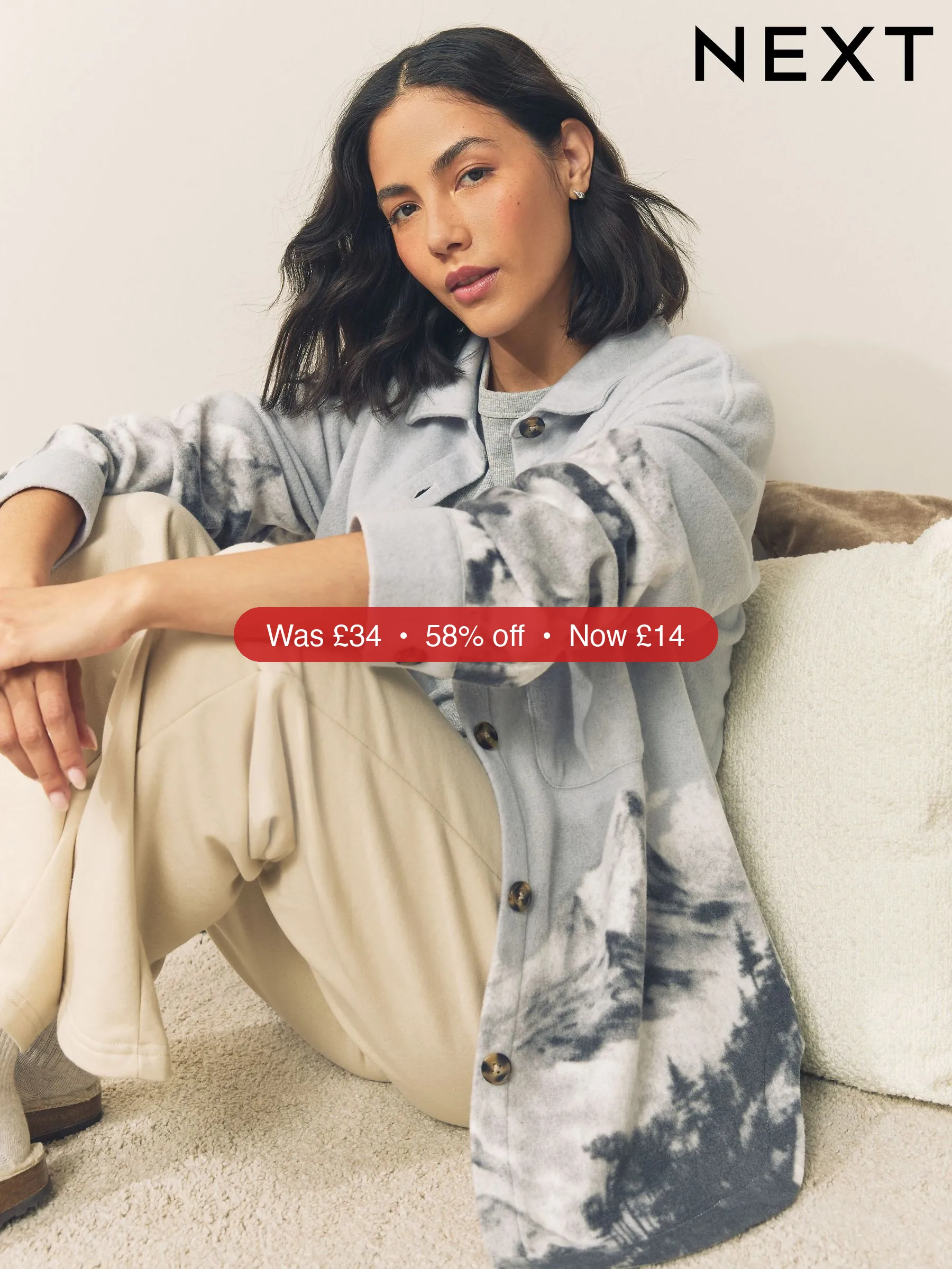 Next Grey Scene Polar Fleece Shacket – 58% Off
