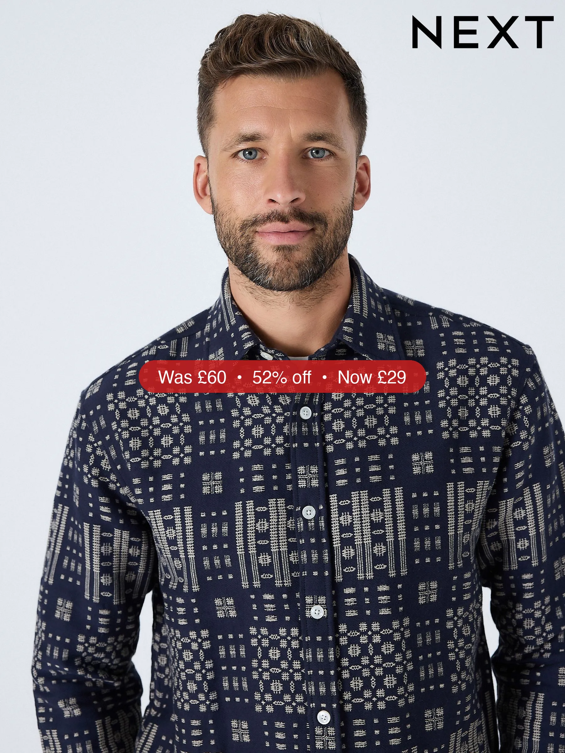 Next Indigo Blue Jacquard Textured Long Sleeve Shirt – 52% Off