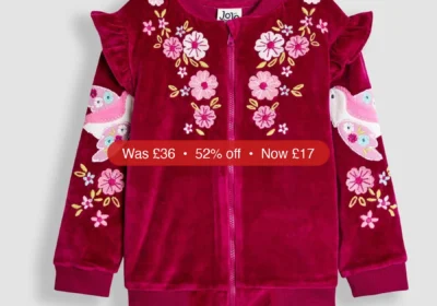 Next JoJo Maman Bébé Berry Floral Bird Embroidered Frill Velour Jacket - 52% Off in Ireland