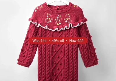 Next JoJo Maman Bébé Red Strawberry Embroidered Cable Frill Knitted Dress - 49% Off in Ireland