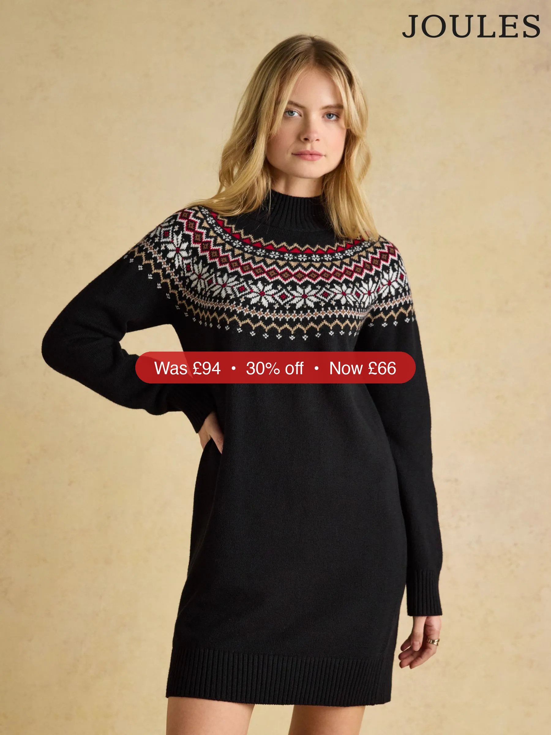 Next Joules Alba Black Intarsia Knitted Dress – 30% Off