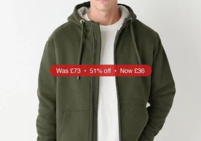 Next Khaki Green Borg Fleece Lined Full Zip Hoodie - 51% Off in Ireland
