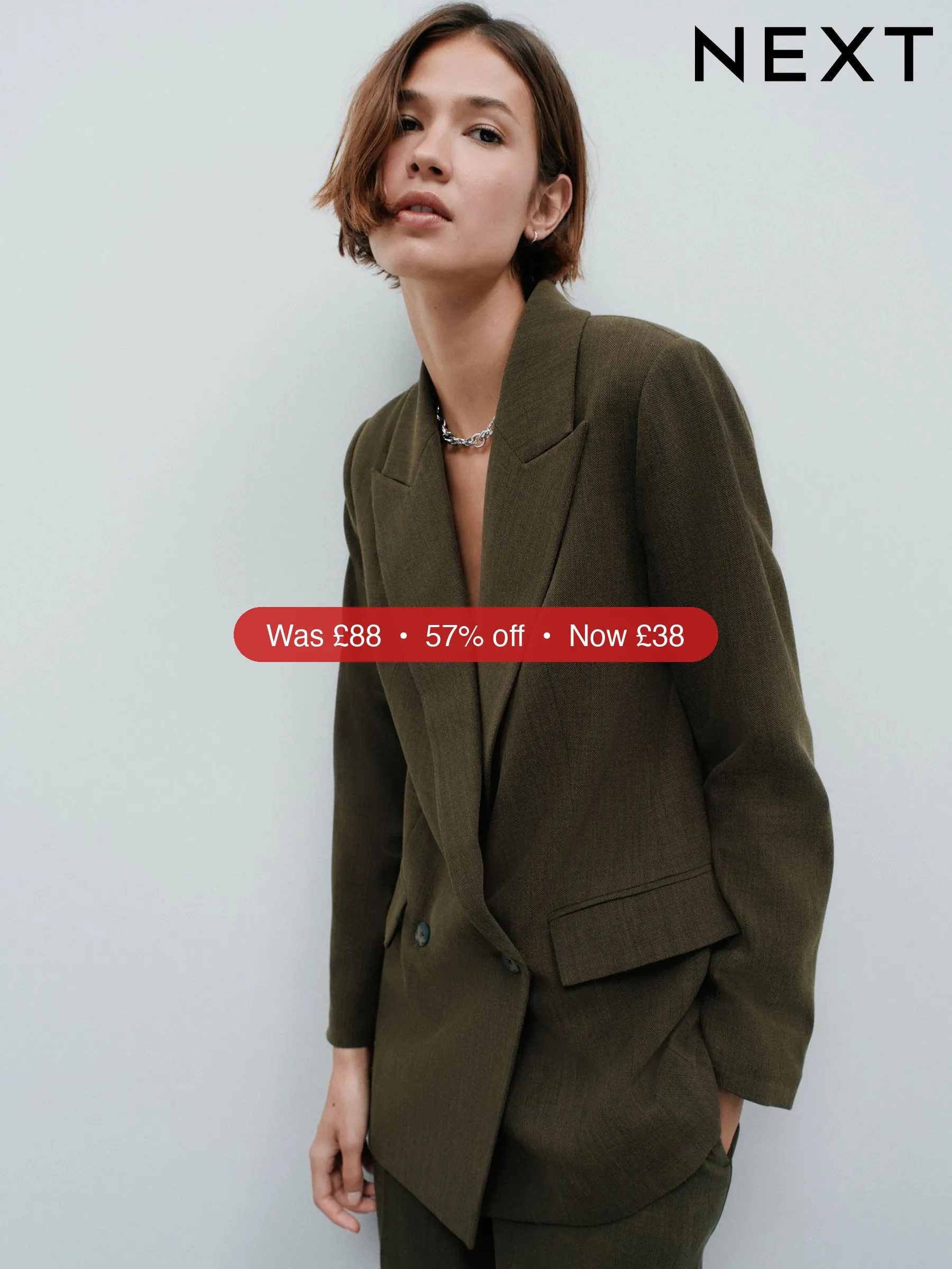 Next Khaki Green Relaxed Crosshatch Blazer – 57% Off