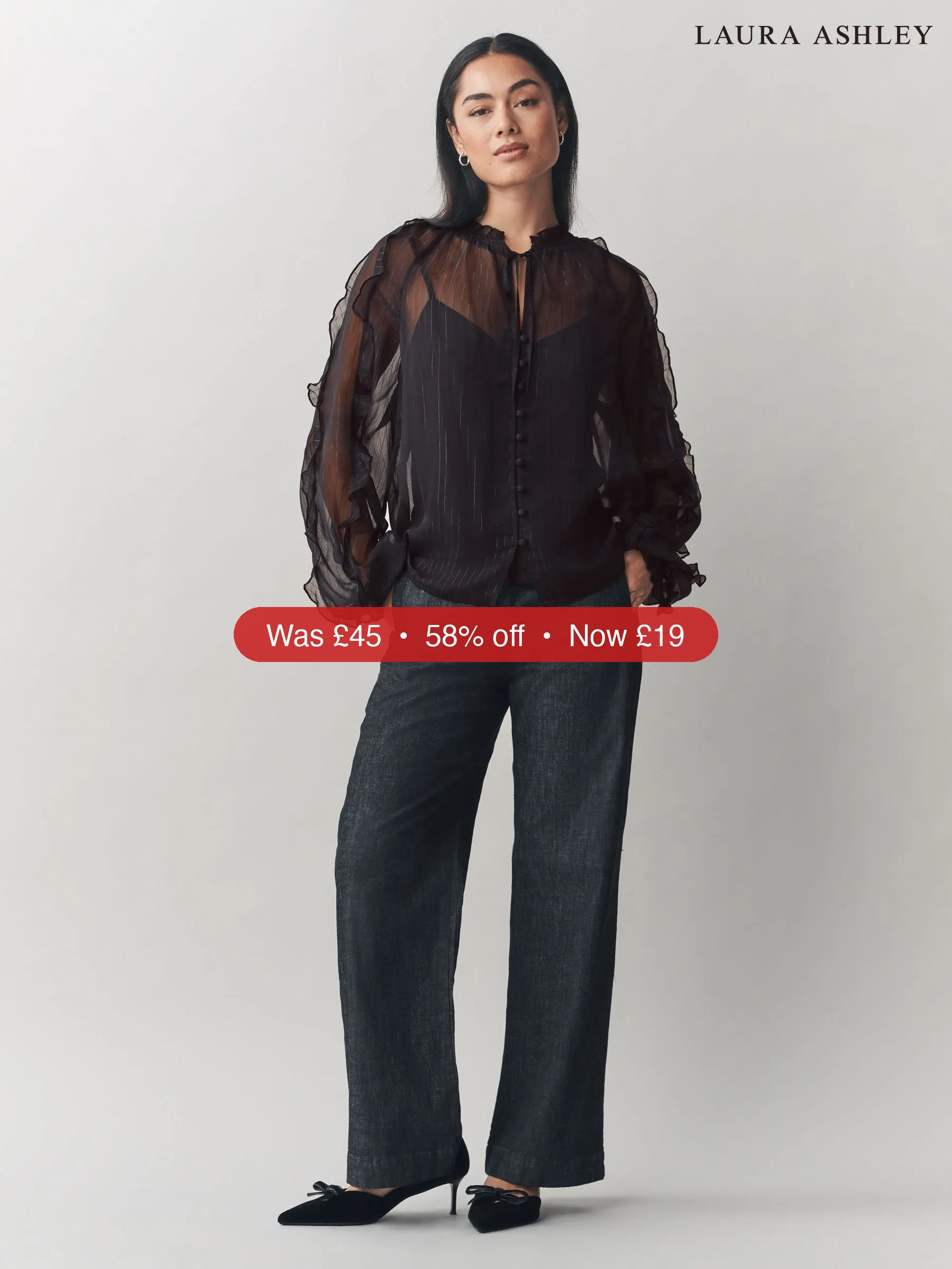 Next Laura Ashley Black Chiffon Ruffle Blouse with Lurex – 58% Off