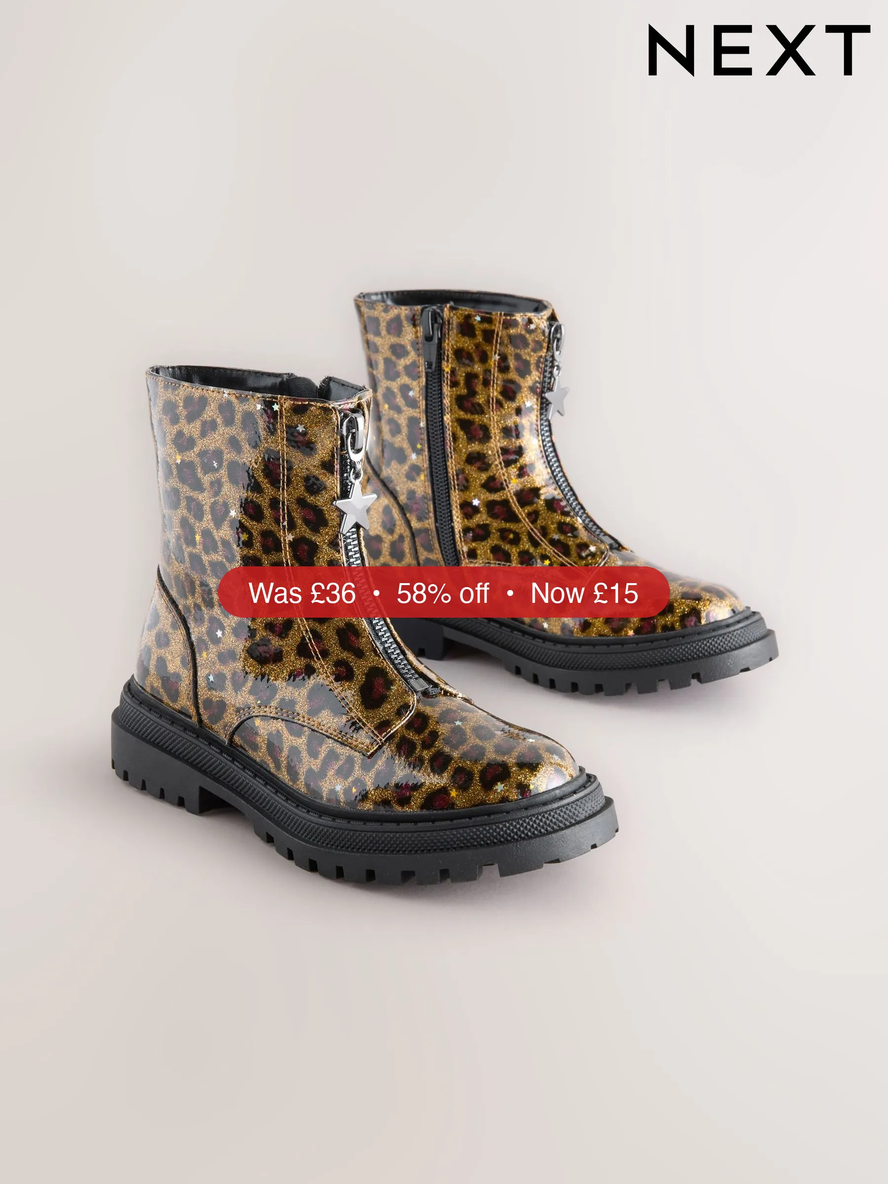Next Leopard Print Standard Fit (F) Zip Front Ankle Boots – 58% Off