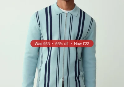 Next Light Blue N. Premium Regular Fit Mid Weight Stripe Zip Through Cardigan - 66% Off in Ireland