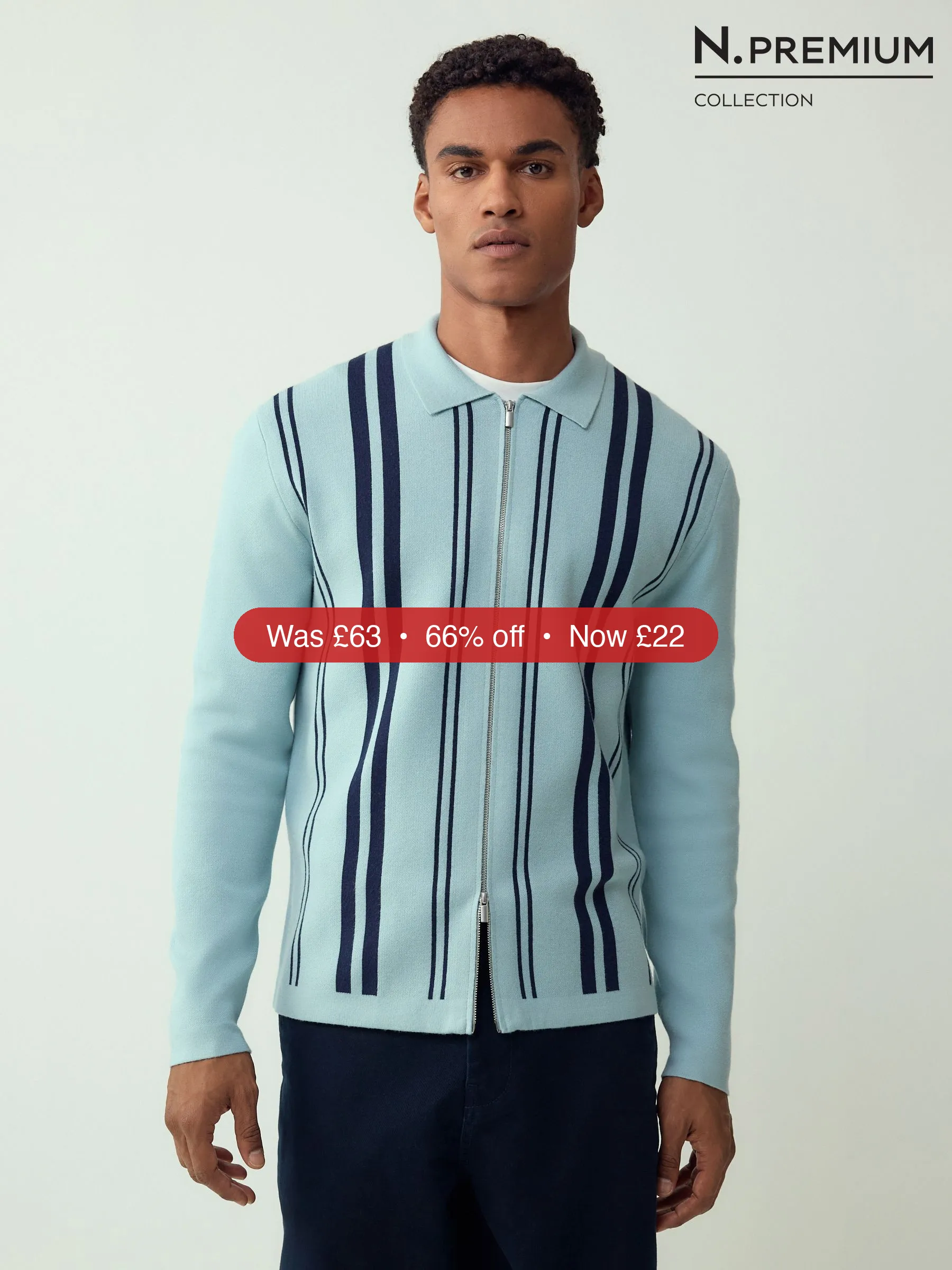 Next Light Blue N. Premium Regular Fit Mid Weight Stripe Zip Through Cardigan – 66% Off