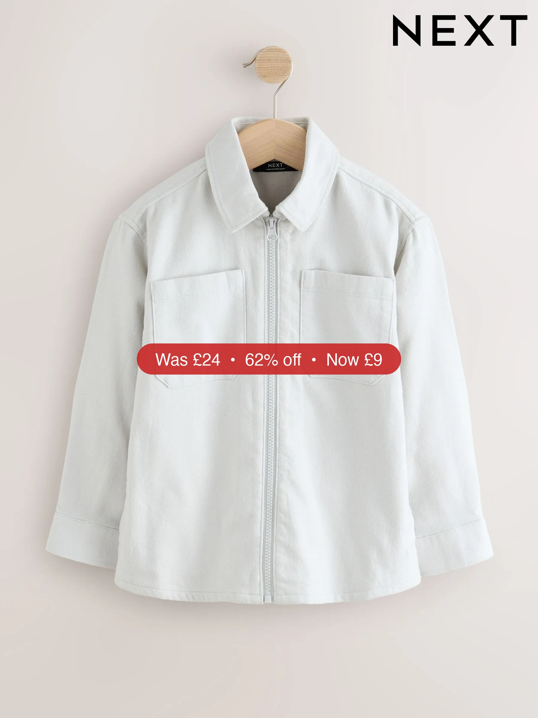 Next Light Grey Brushed Zip Overshirt (3-16yrs) – 62% Off