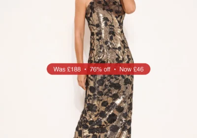 Next Lipsy Bronze Premium Floral Embriodered Sequin Maxi Bodycon Dress - 76% Off in Ireland