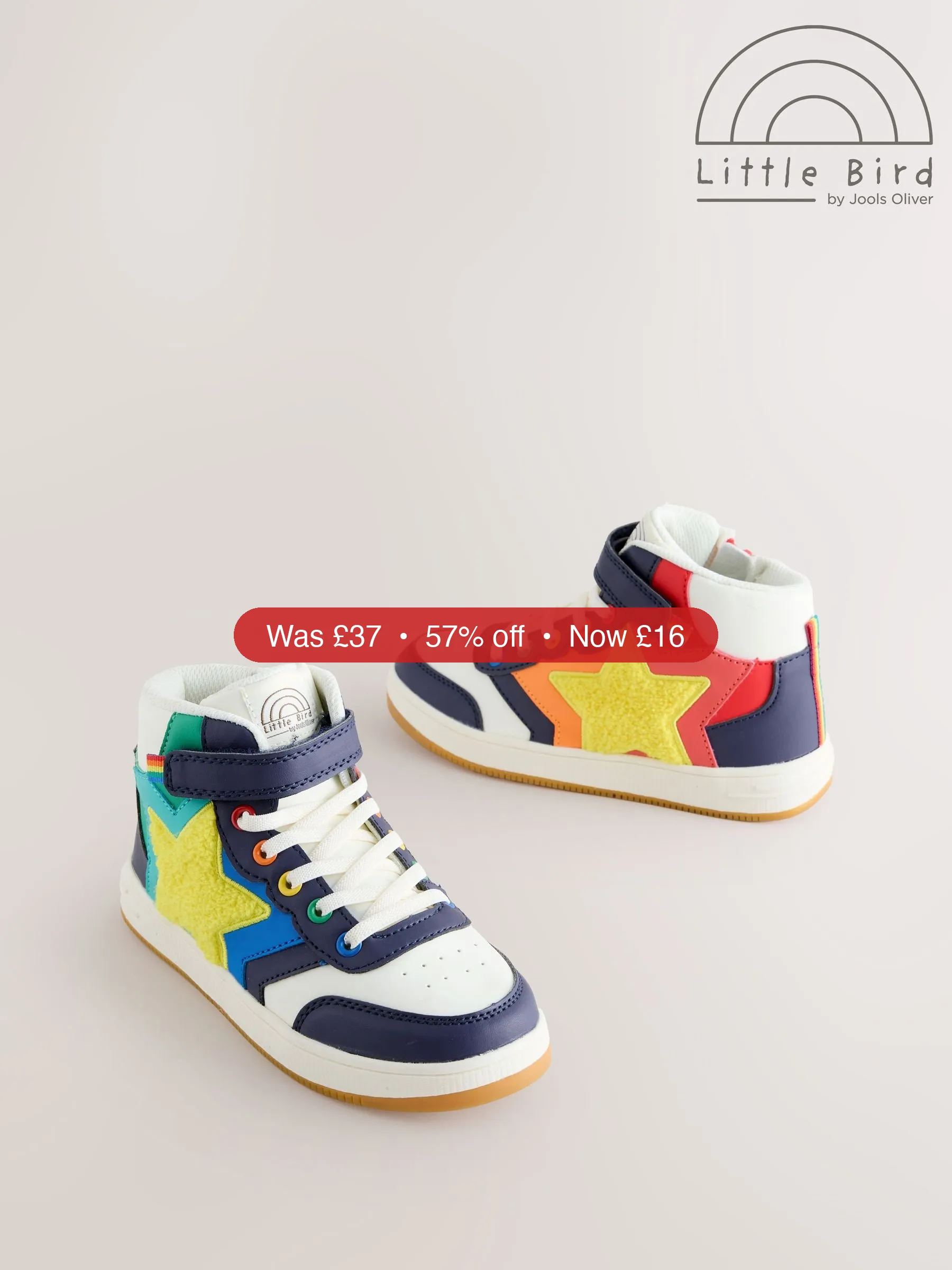 Next Little Bird by Jools Oliver Multi Rainbow Boucle Star Hi-Top Trainers – 57% Off