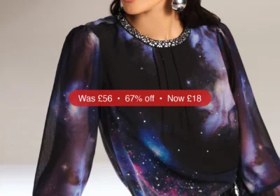 Next Love & Roses Black Galaxy Print Embellished Flute Sleeve Blouse - 67% Off in Ireland
