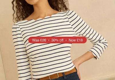 Next Love & Roses Ivory Stripe 3/4 Sleeve Jersey Top - 30% Off in Ireland