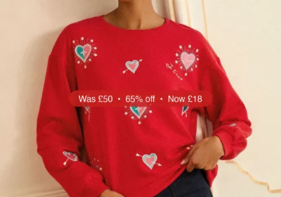 Next Love & Roses Red Heart Embroidery Crew Neck Jersey Sweatshirt - 65% Off in Ireland