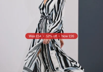 Next Navy Blue/Ecru Stripe V-Neck Tie Waist Long Sleeve Midi Dress - 52% Off in Ireland